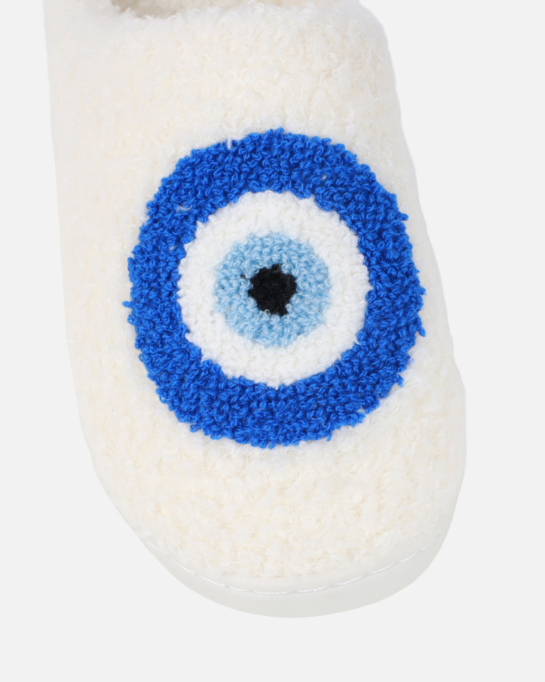 Lucky White Evil Eye Print Closed Toe Slippers | SIMMI London