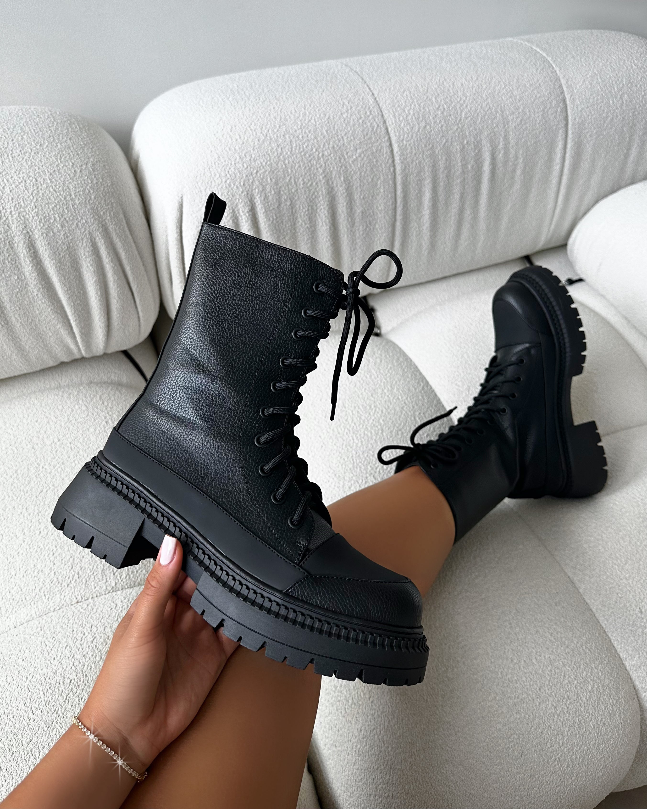 Luke Black Lace Up Chunky Boots | SIMMI London