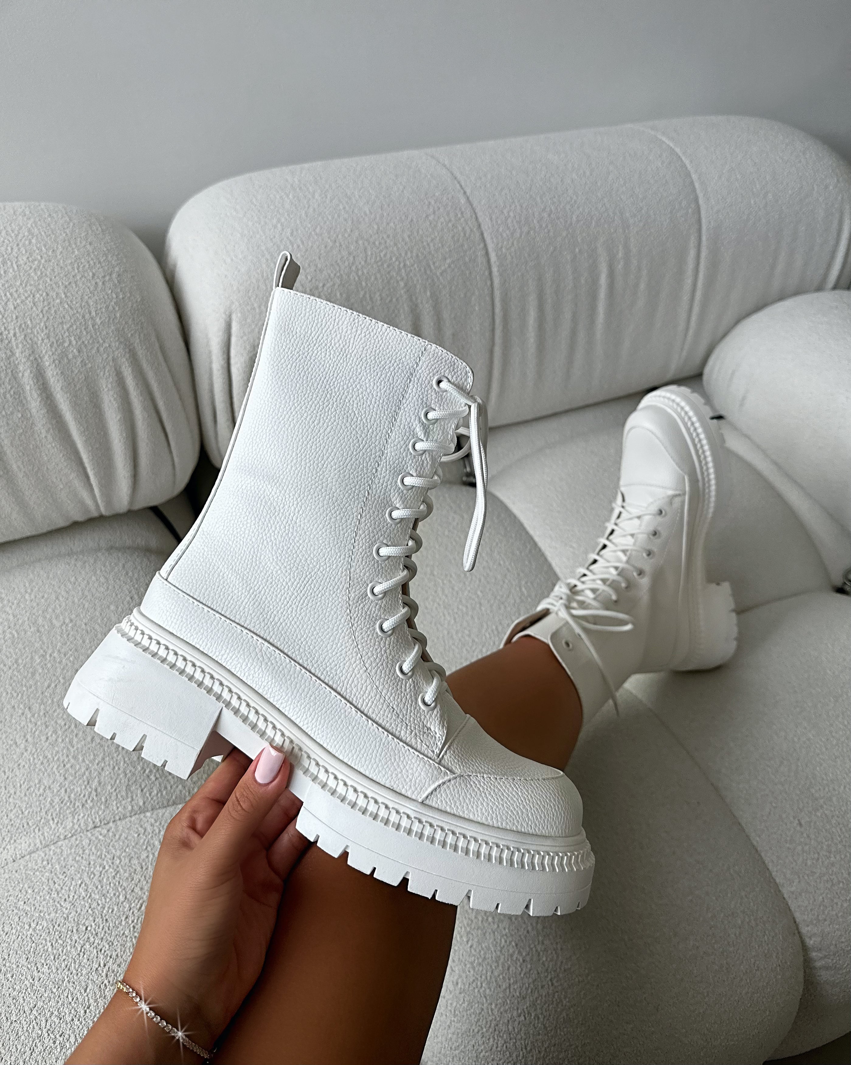 Luke White Lace Up Chunky Boots | SIMMI London