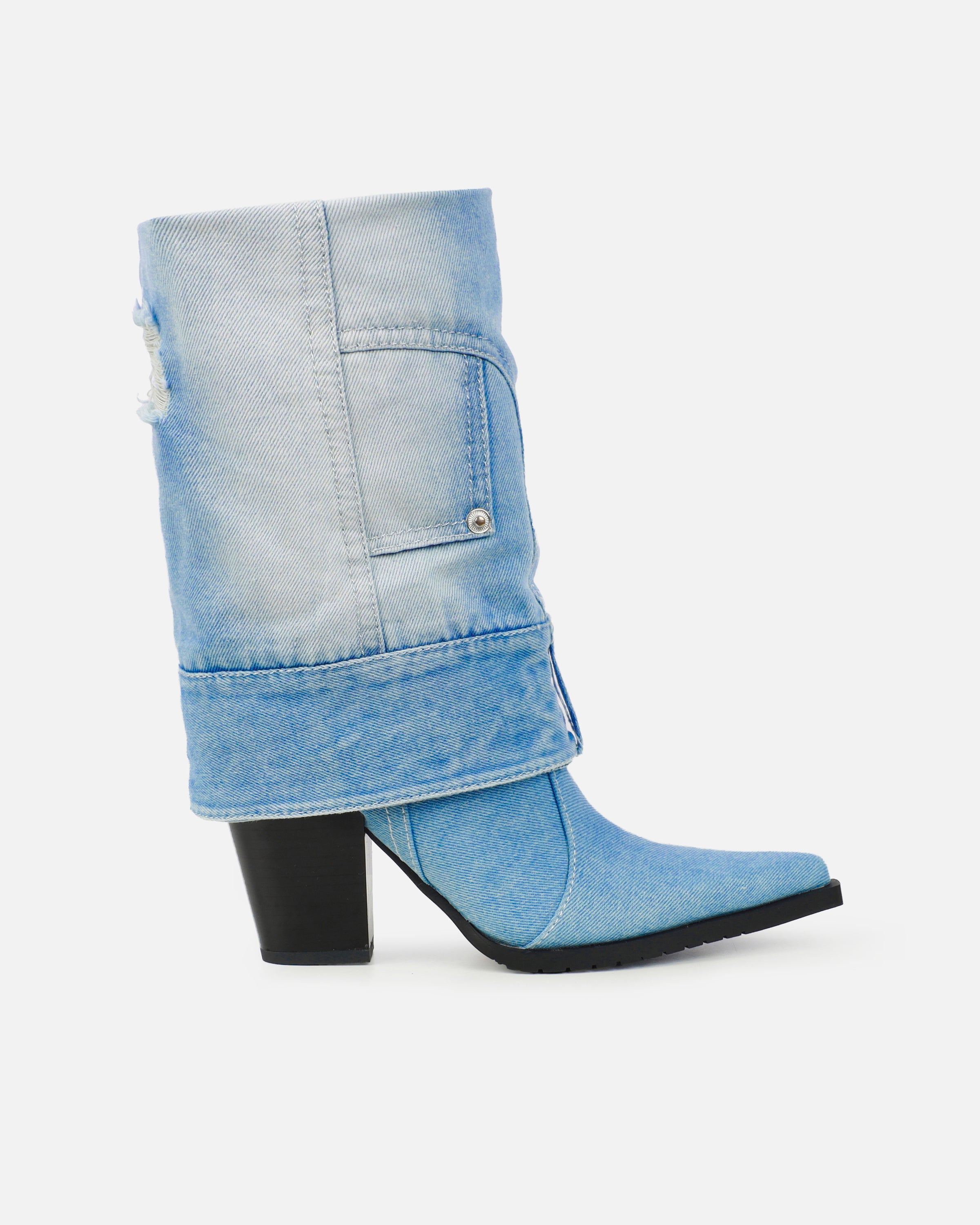 Lynxx Denim Blue Fold Over Western Boots | SIMMI London