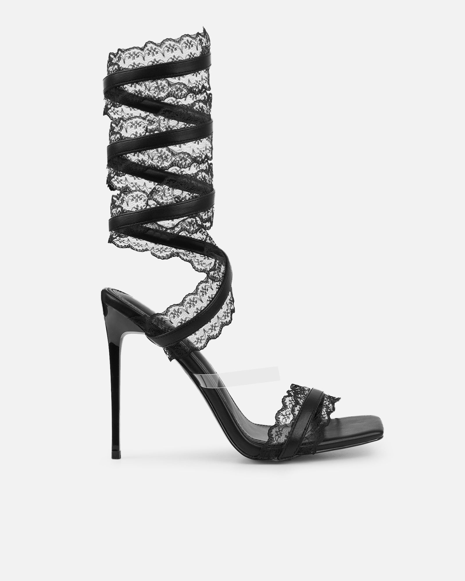 Miko Black Lace Spiral Heeled Sandals | SIMMI London