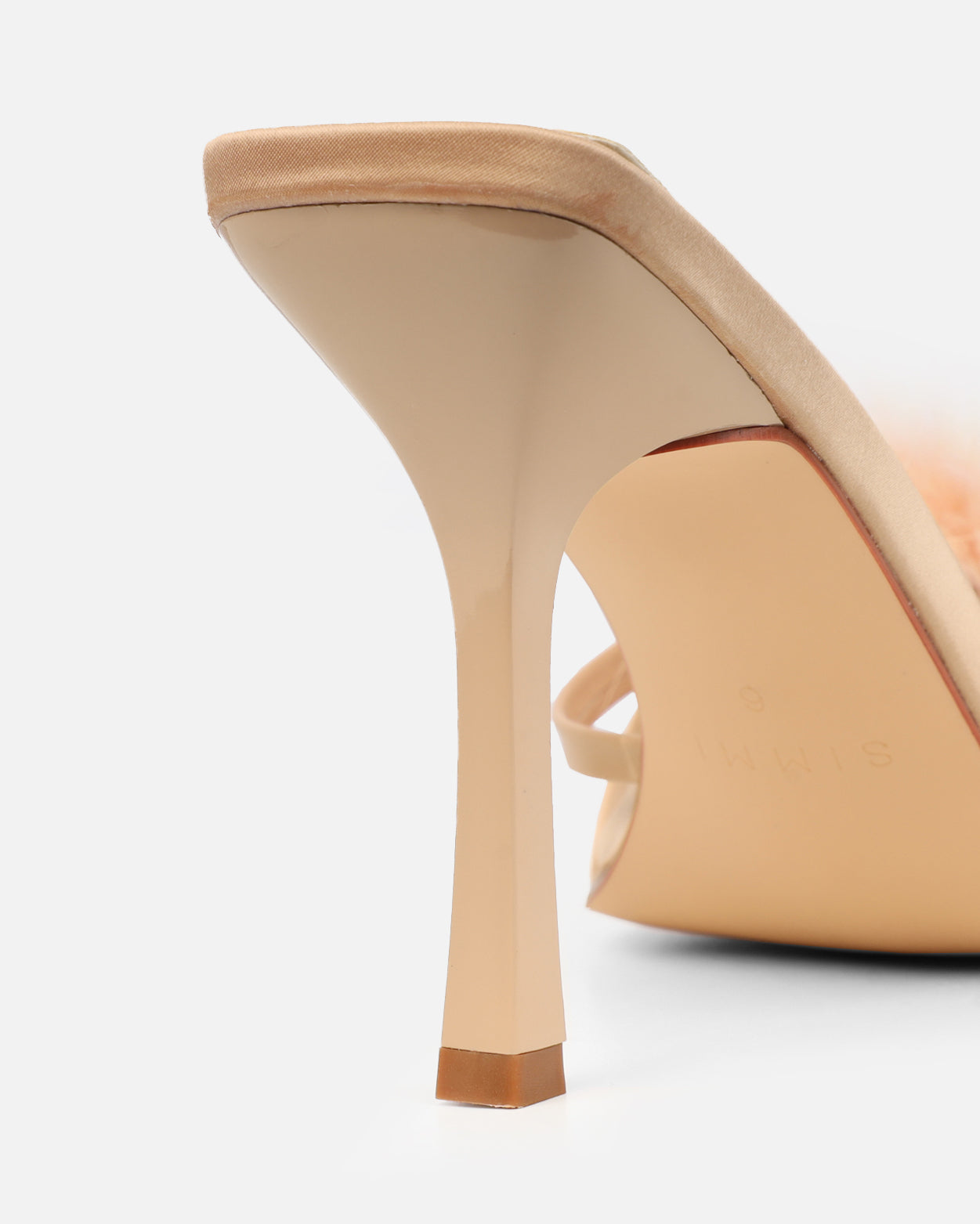 Macy Nude Satin Fluffy Mules | SIMMI London