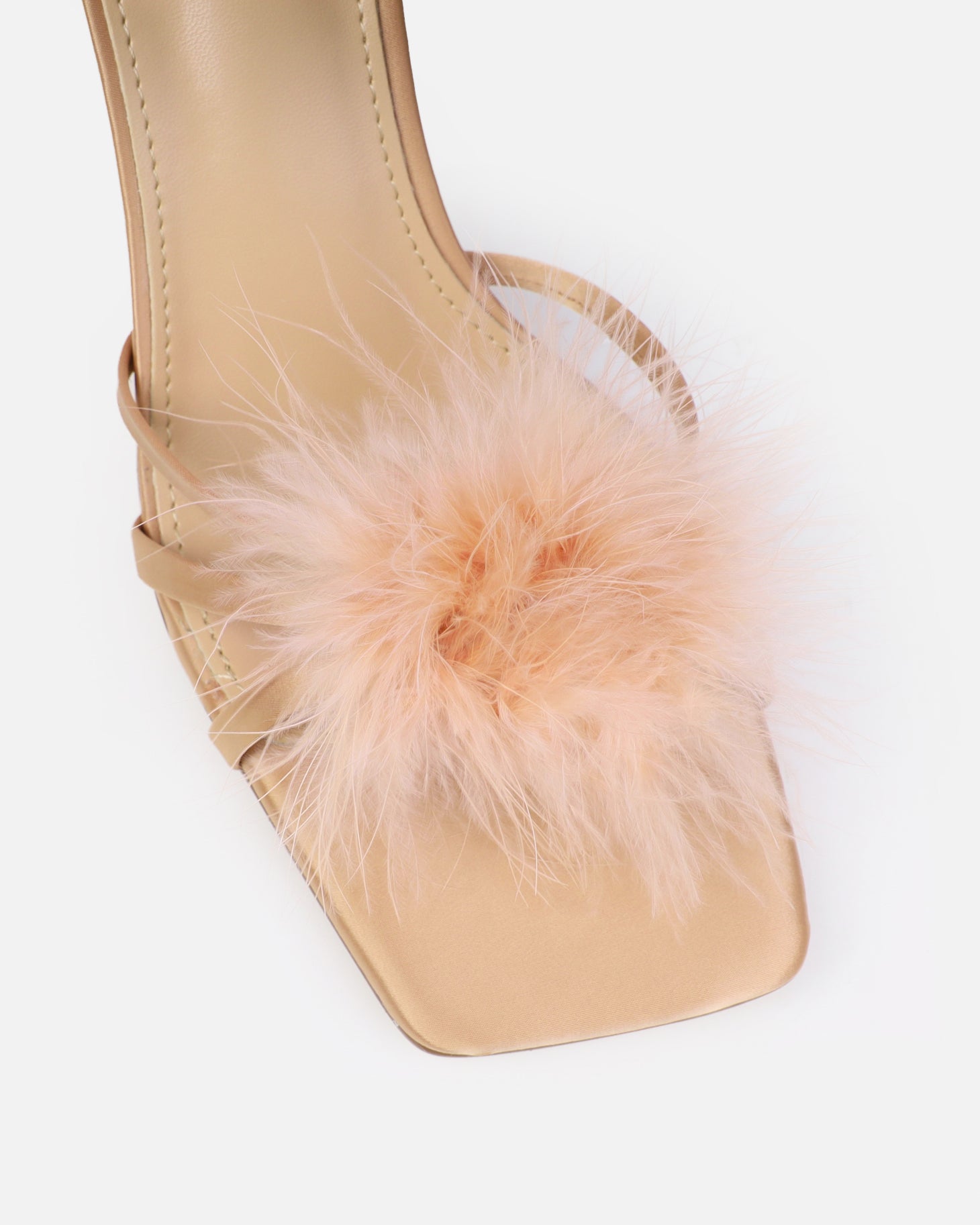 Macy Nude Satin Fluffy Mules | SIMMI London