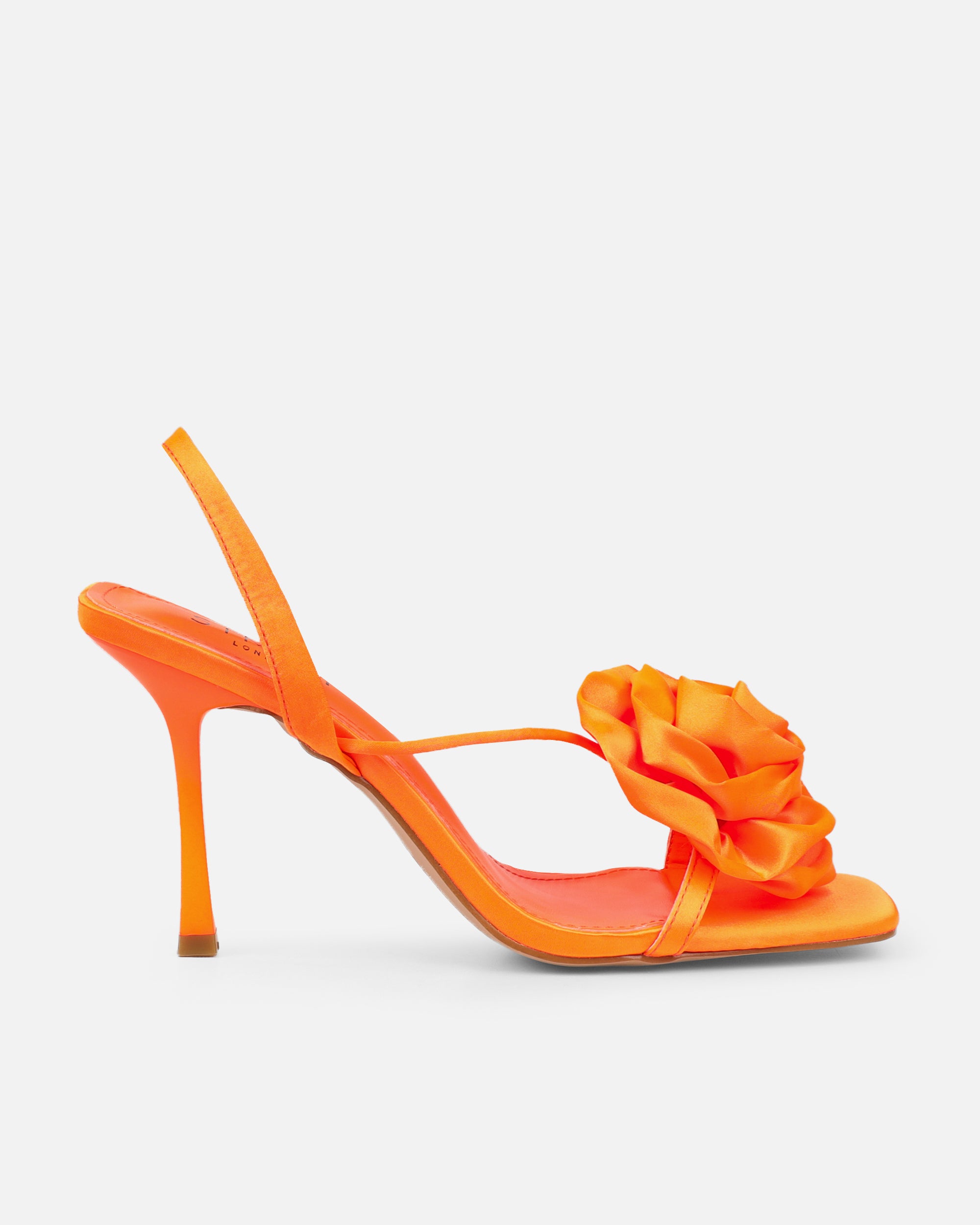 Quartz Orange Satin Corsage Flower Heeled Sandals | SIMMI London