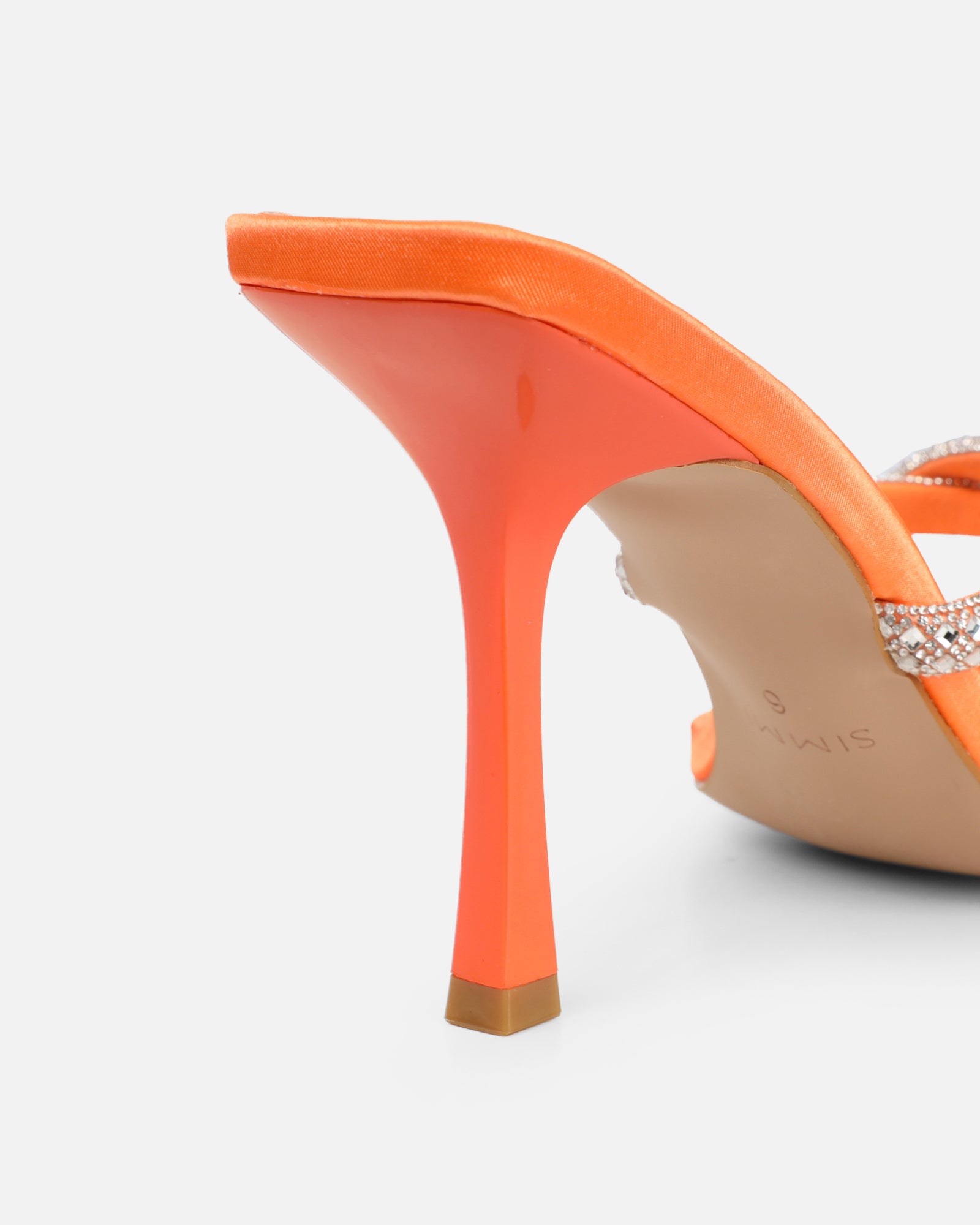Aubriella Orange Satin Diamante Mule Heeled Sandals | SIMMI London