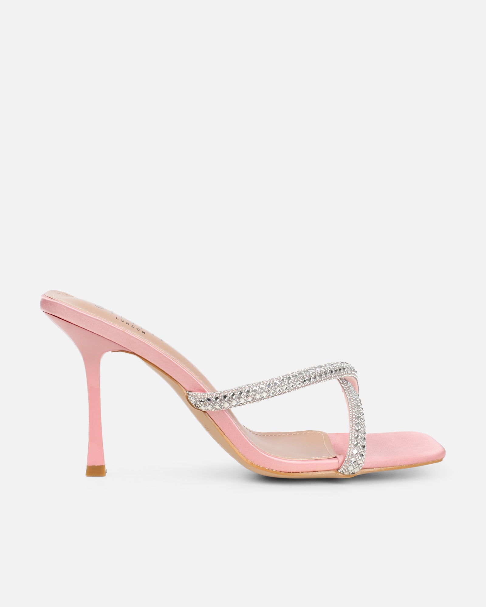 Aubriella Pink Satin Diamante Mule Heeled Sandals | SIMMI London