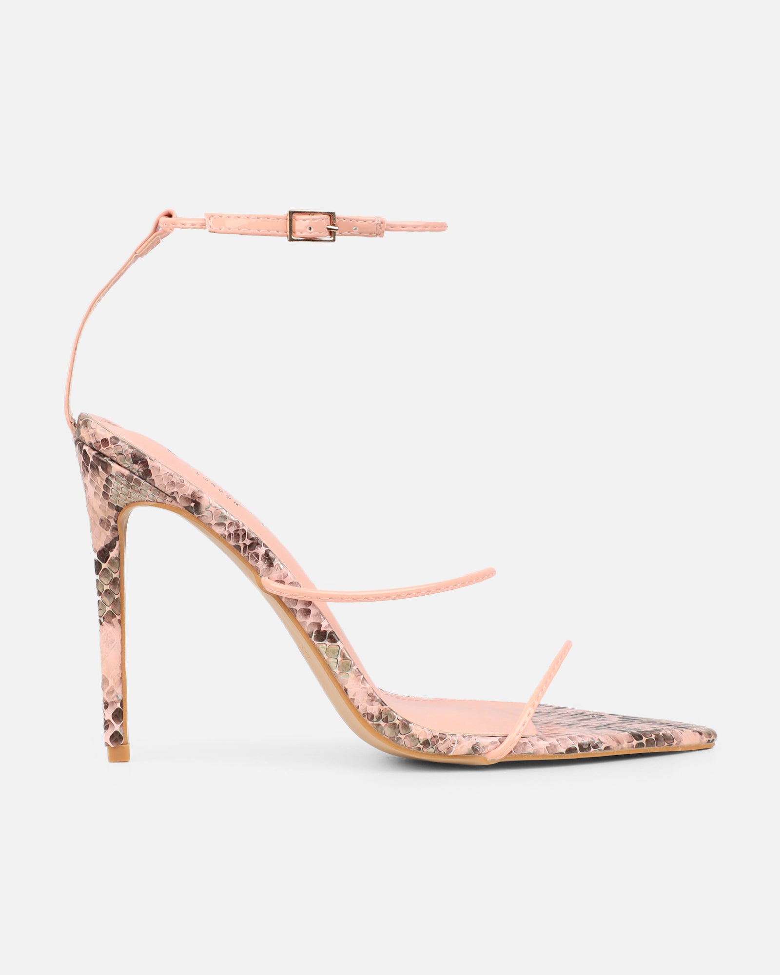 Madia Pink Faux Snake Strappy Heeled Sandals | SIMMI London