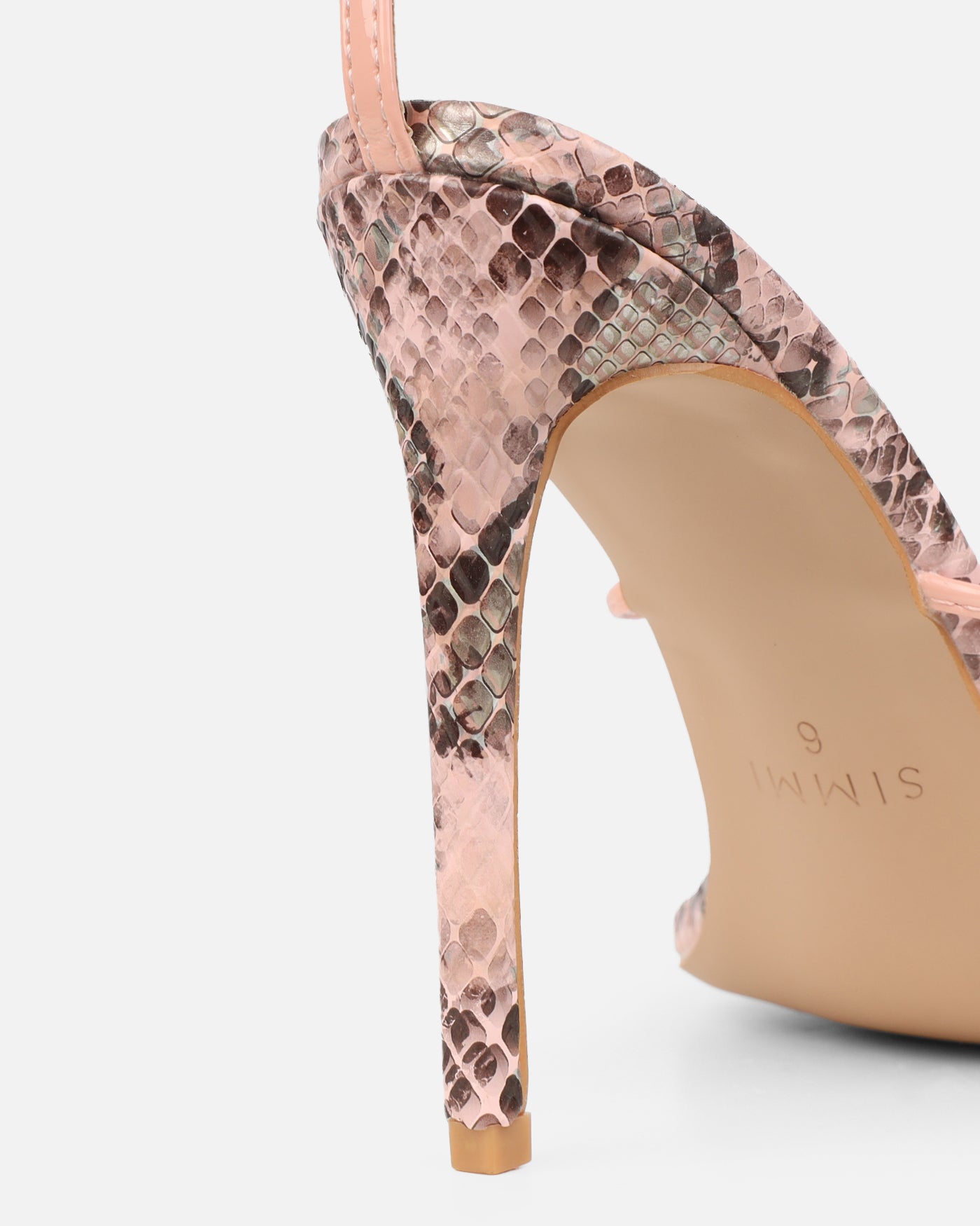 Madia Pink Faux Snake Strappy Heeled Sandals | SIMMI London