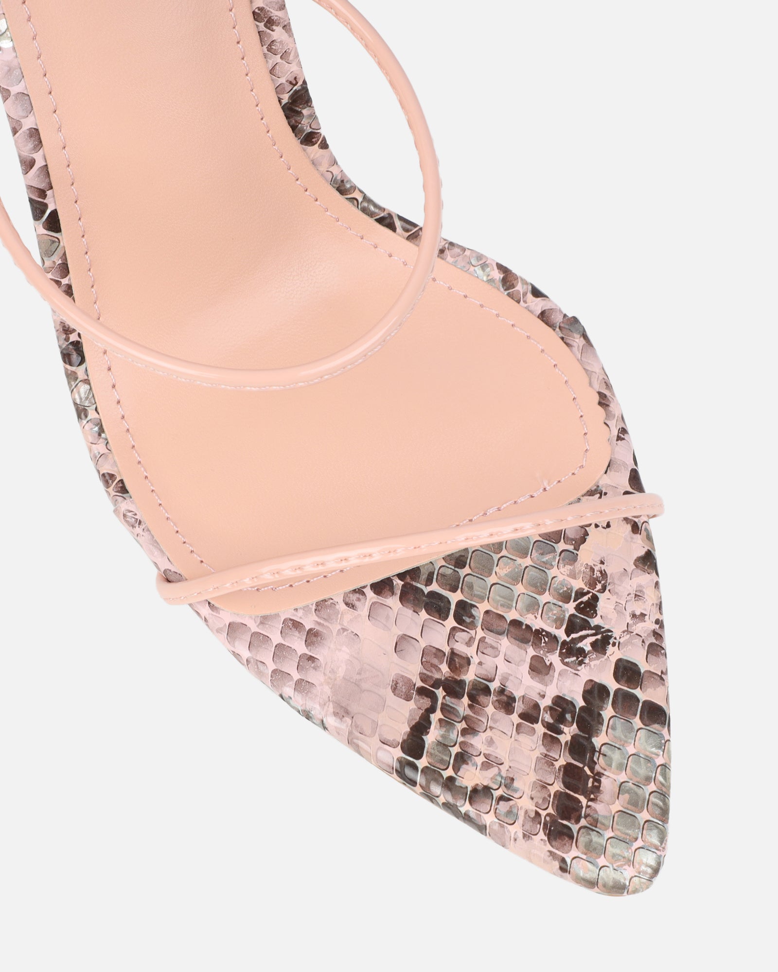Madia Pink Faux Snake Strappy Heeled Sandals | SIMMI London