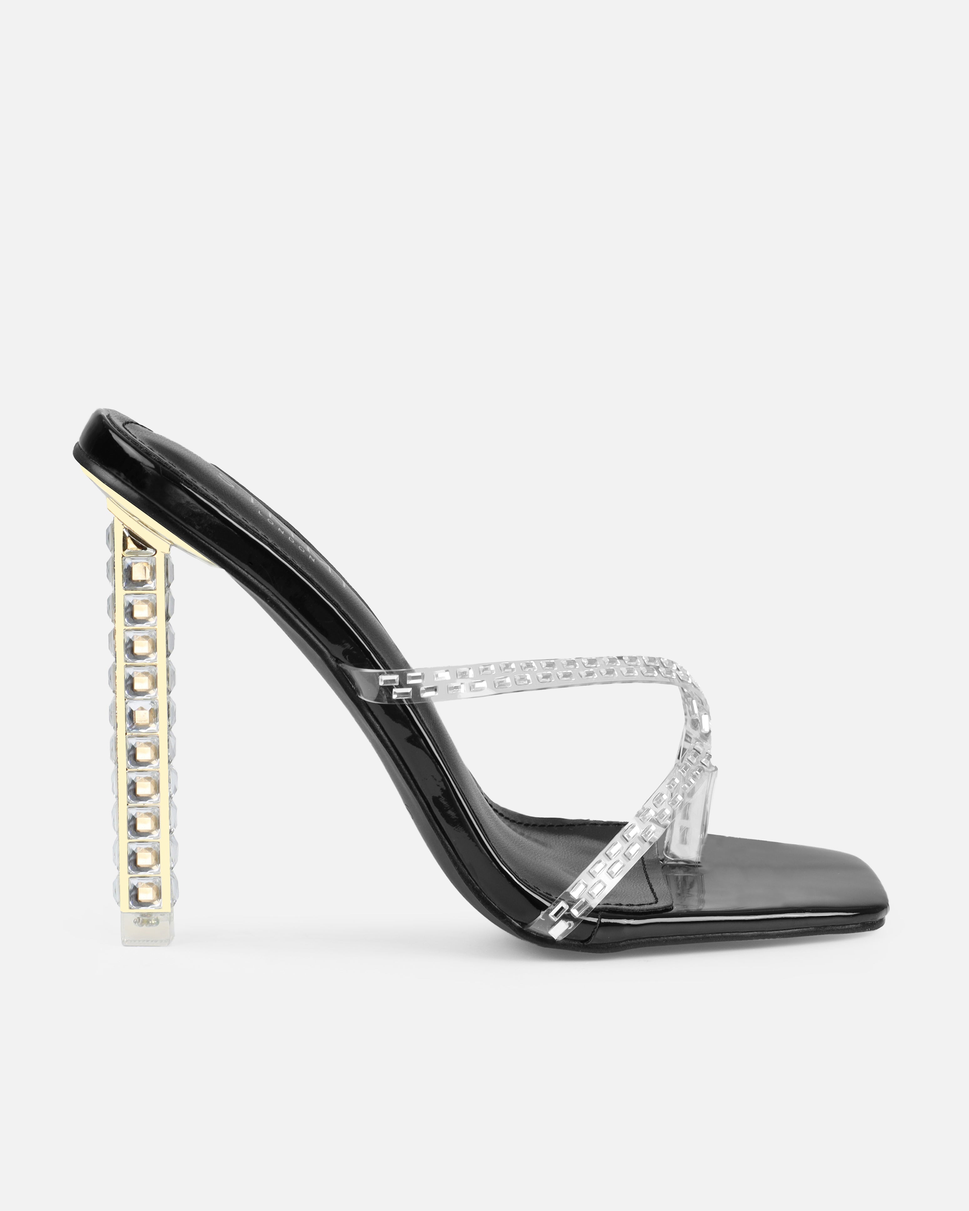 Maeva Black Clear Gem Toe Thong Mules | SIMMI London