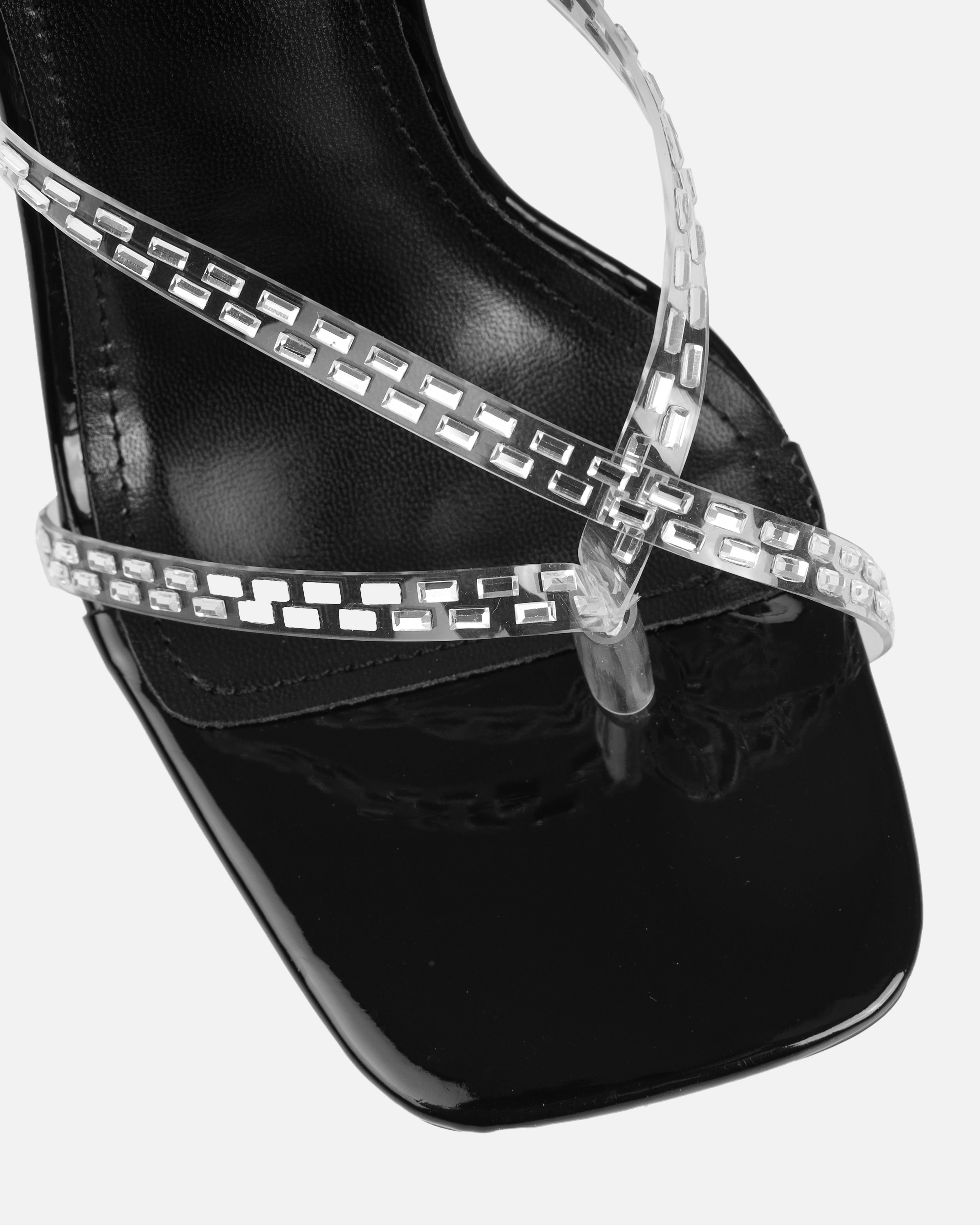 Maeva Black Clear Gem Toe Thong Mules | SIMMI London