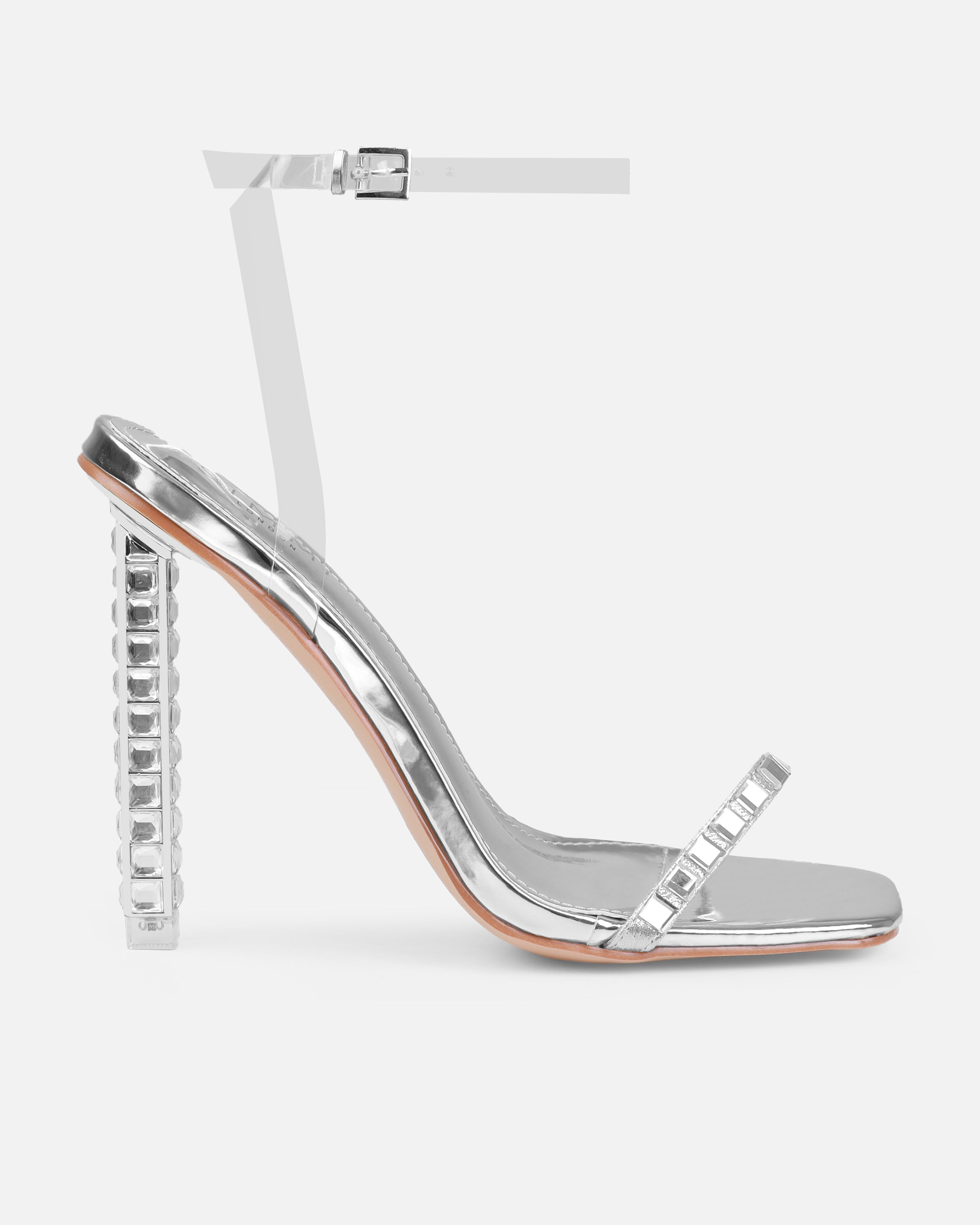 Maey Silver Clear Gem Stiletto Heels | SIMMI London