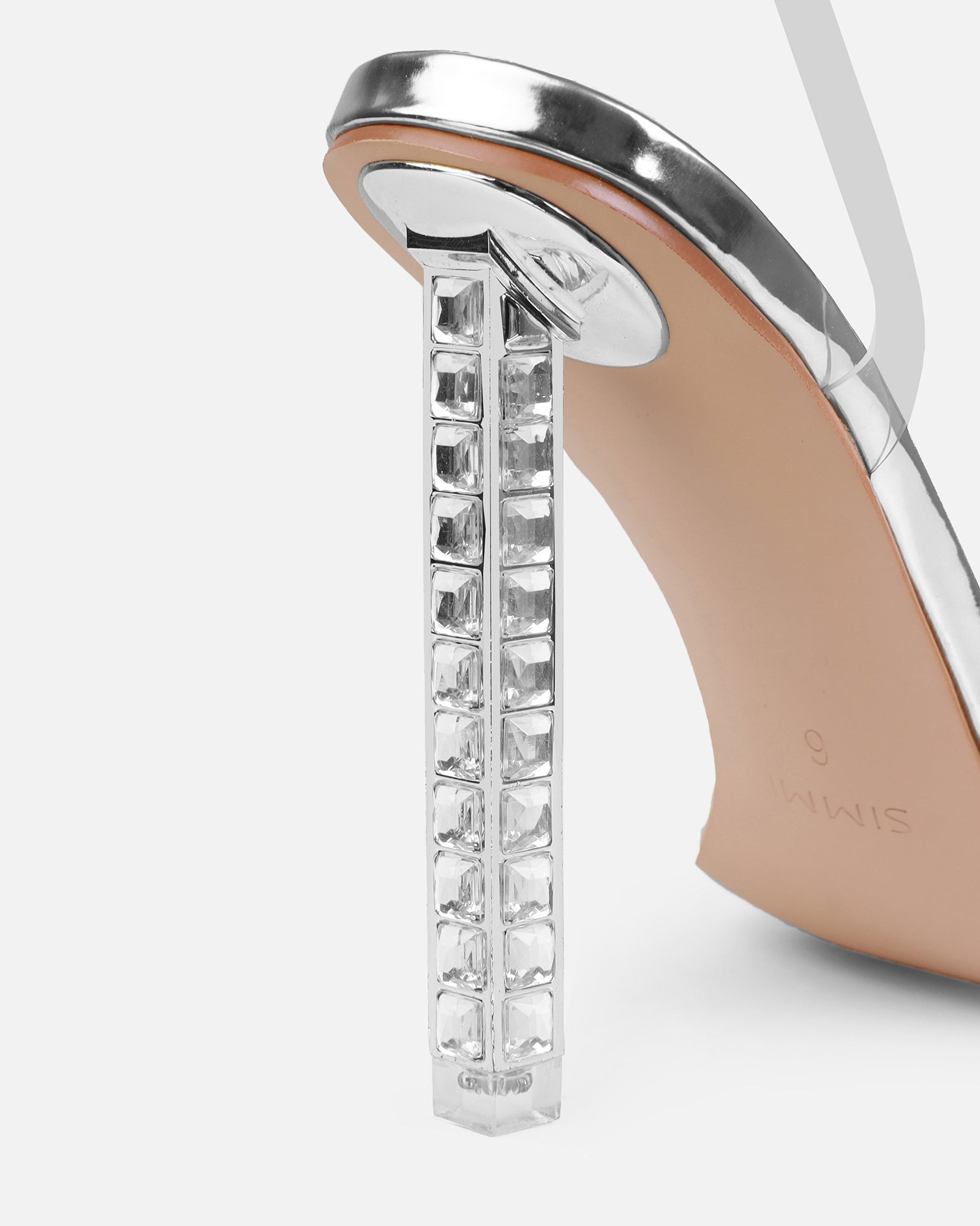 Maey Silver Clear Gem Stiletto Heels | SIMMI London