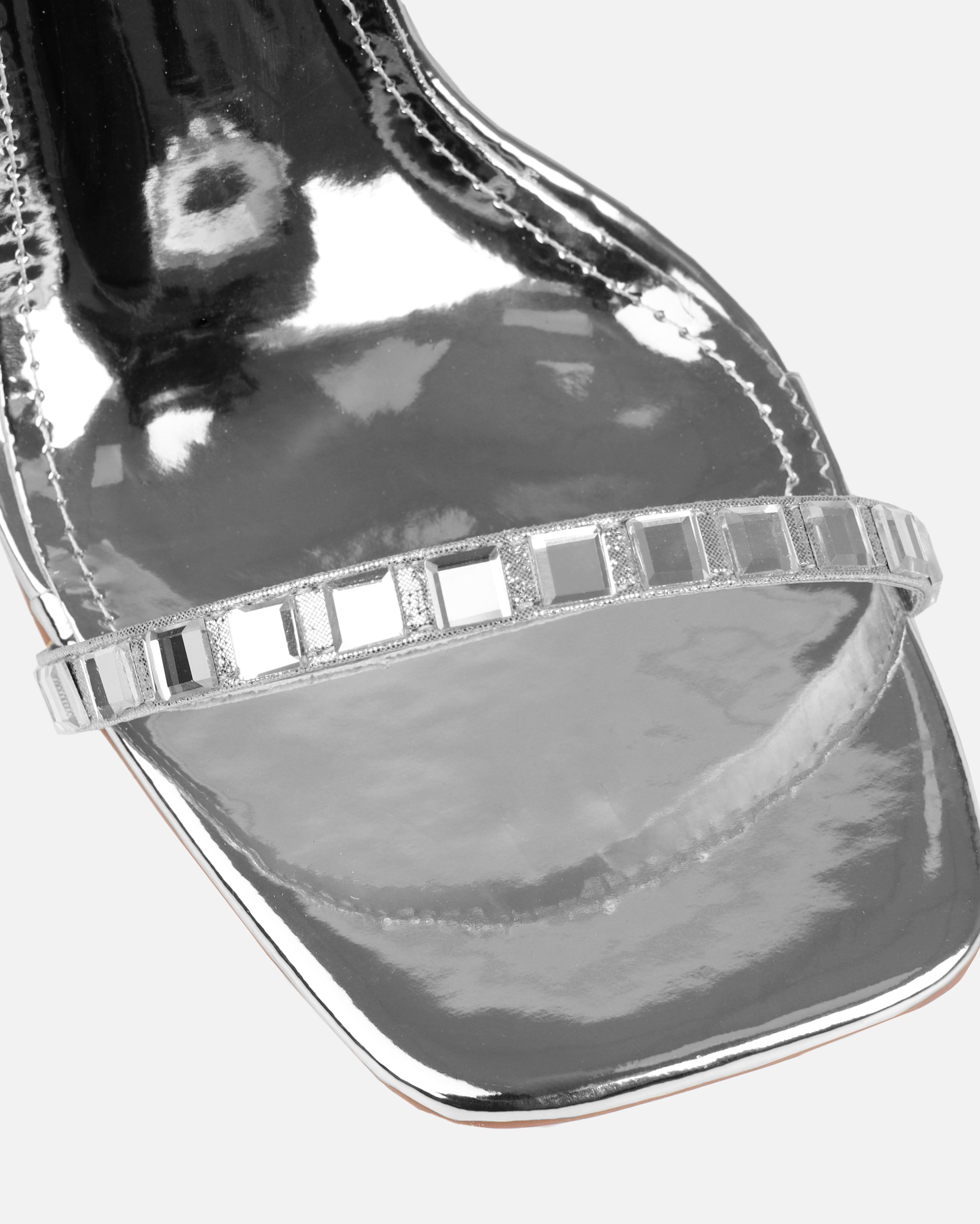 Maey Silver Clear Gem Stiletto Heels | SIMMI London