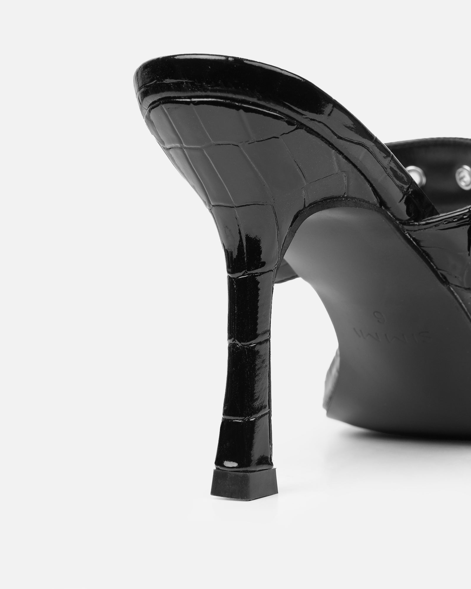 Magdalena Black Faux Croc Print Heeled Sandals | SIMMI London