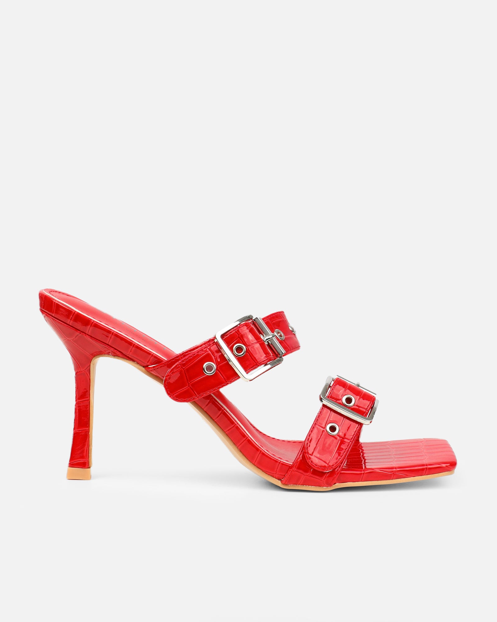 Magdalena Red Faux Croc Print Heeled Sandals | SIMMI London
