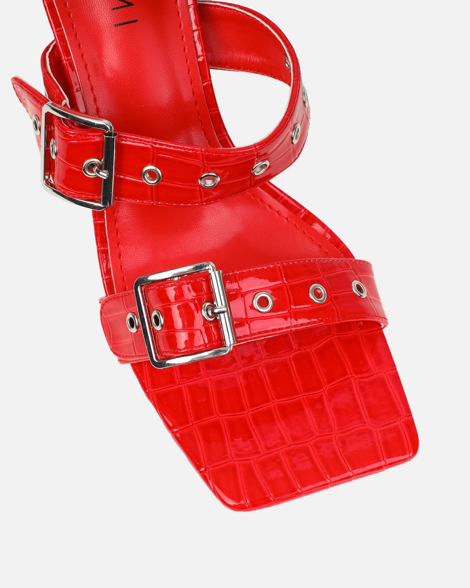 Magdalena Red Faux Croc Print Heeled Sandals | SIMMI London