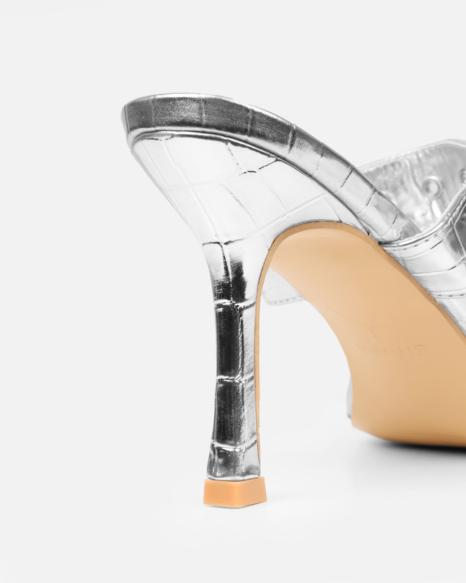 Magdalena Silver Faux Croc Print Heeled sandals | SIMMI London