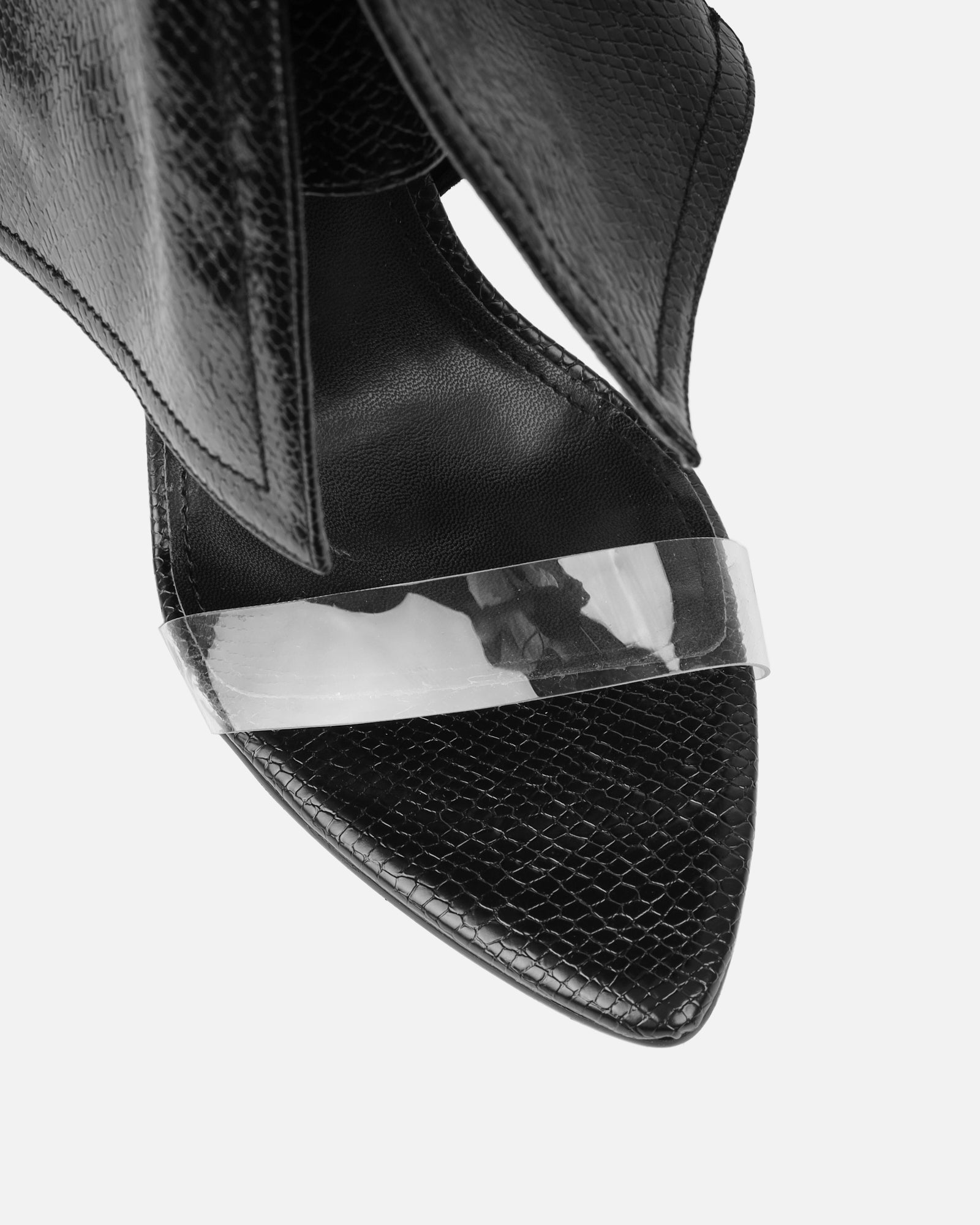 Makita Black Faux Snake Effect Stiletto Heeled Sandals | SIMMI London