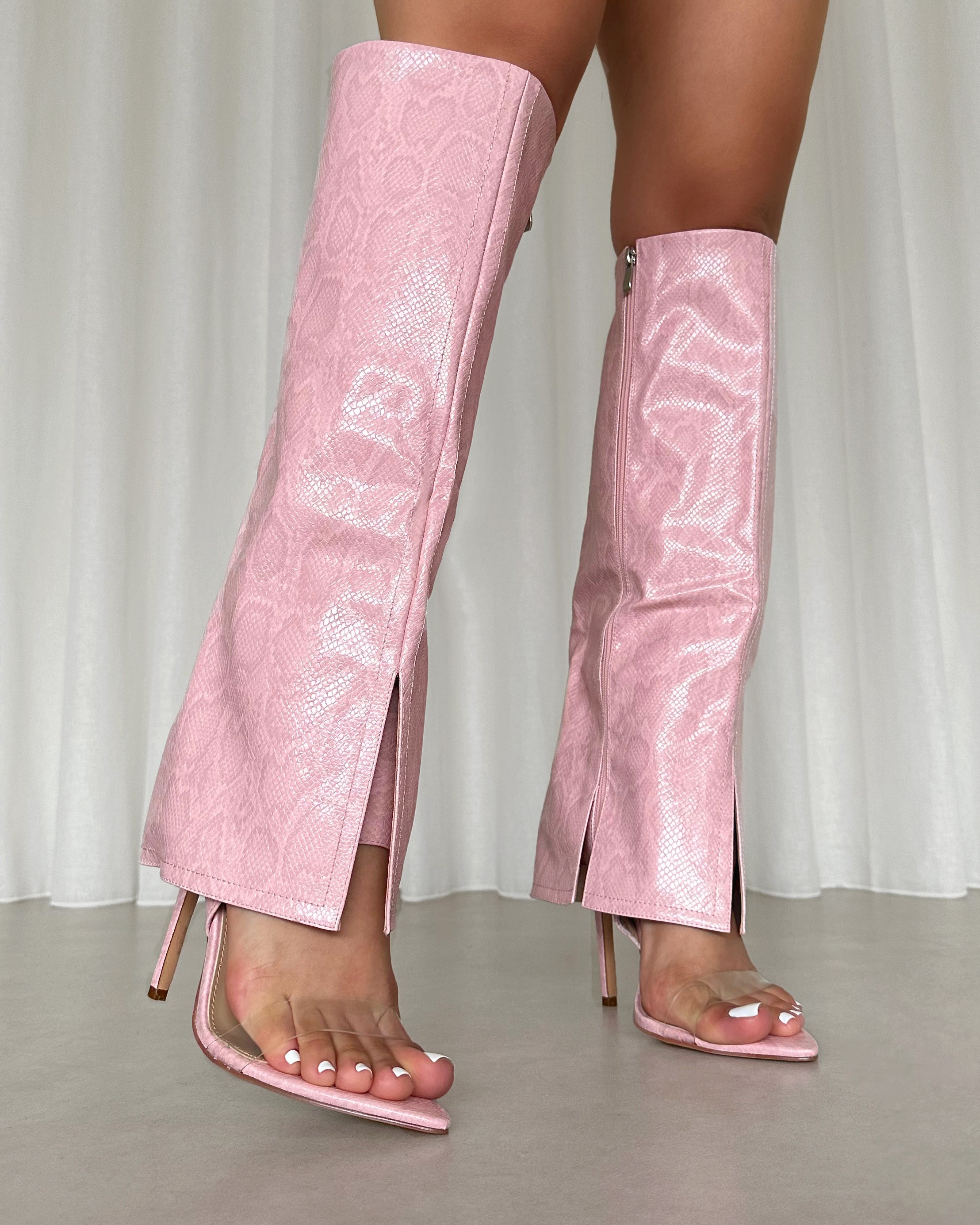 Makita Pink Faux Snake Effect Stiletto Heeled Sandals | SIMMI London
