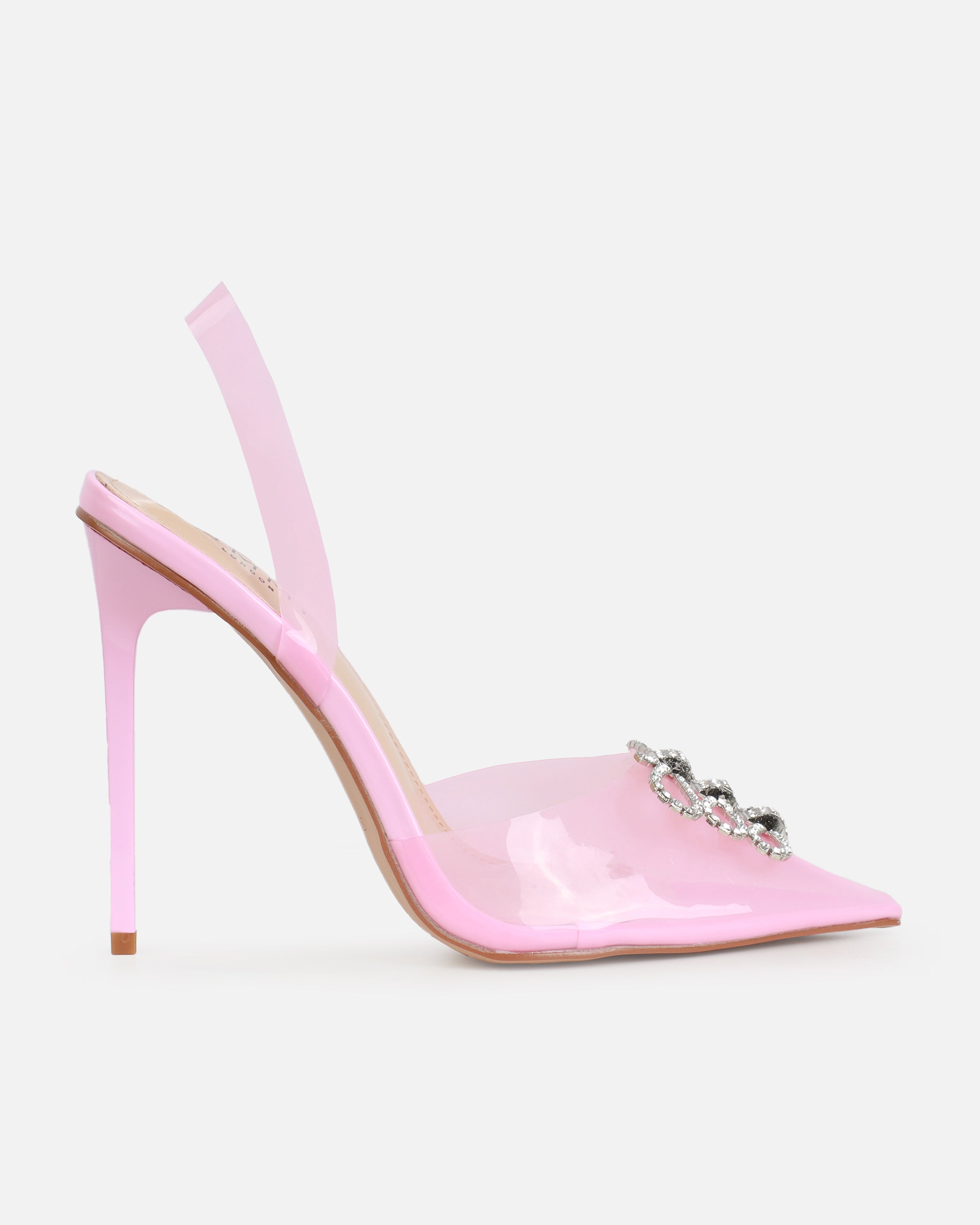 Malli Pink Clear Diamante Bow Slingback Court Heels | SIMMI London