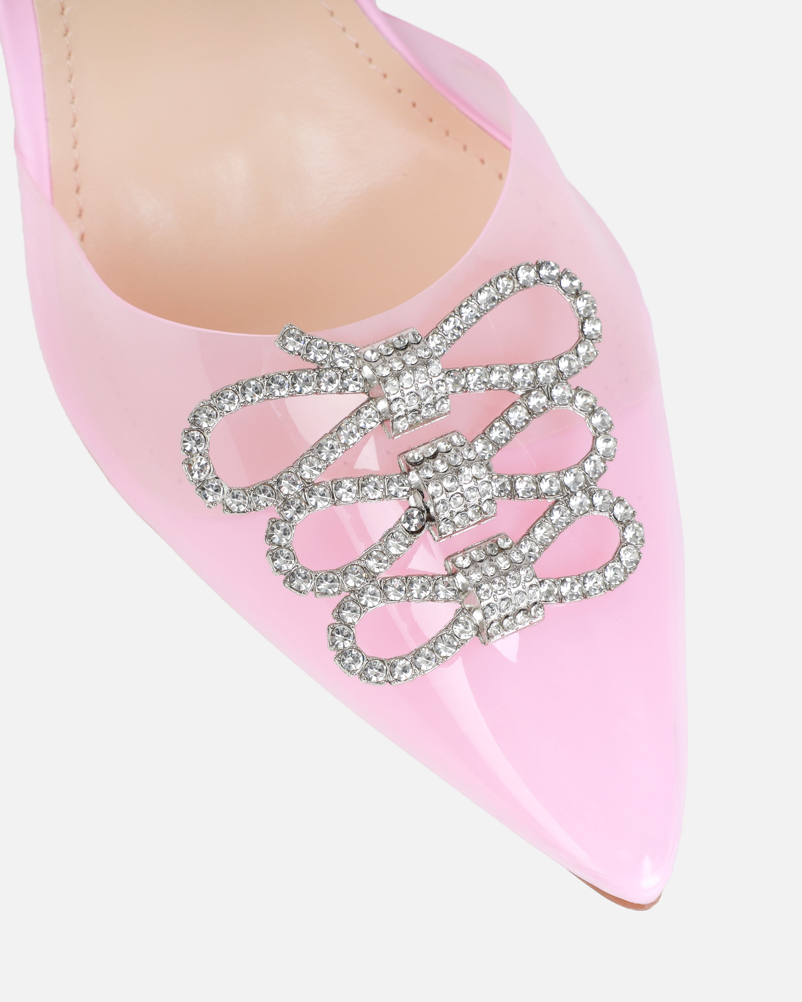 Malli Pink Clear Diamante Bow Slingback Court Heels | SIMMI London