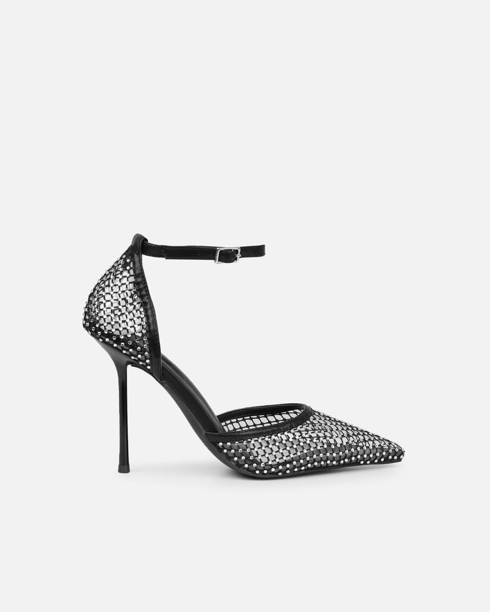 Manni Black Mesh Diamante Heels | SIMMI London