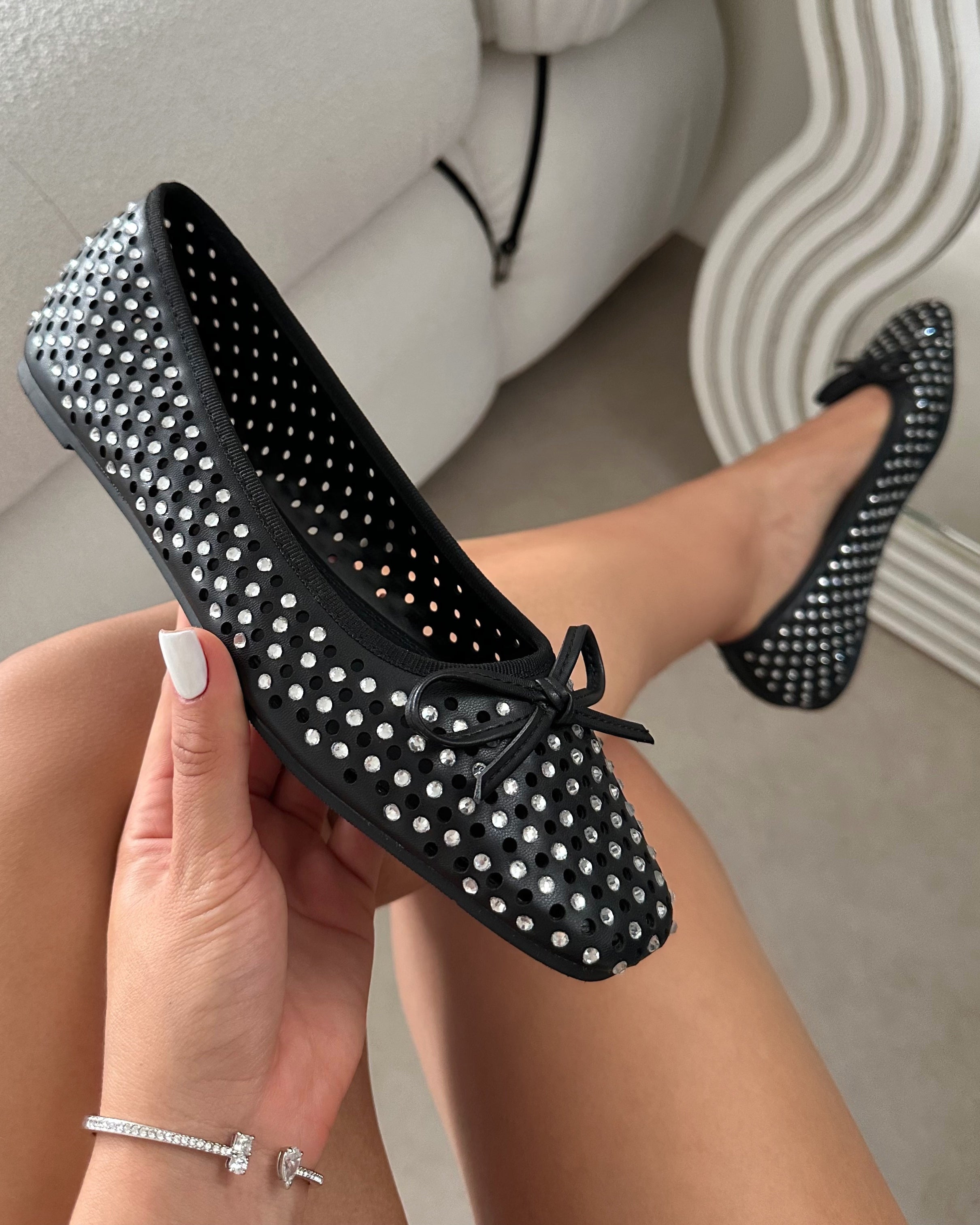 Mariay Black Diamante Ballet Flats | SIMMI London