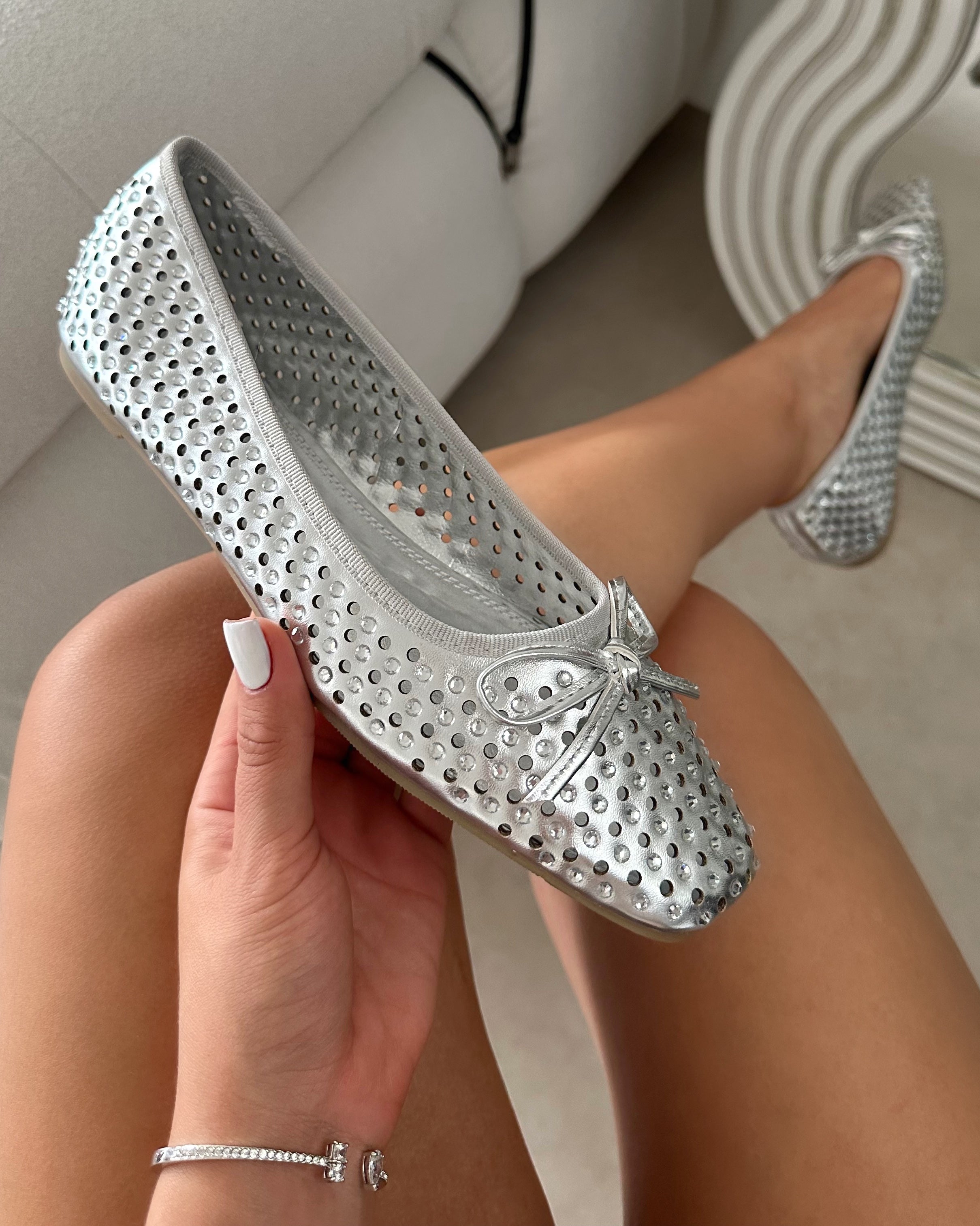 Mariay Silver Diamante Ballet Flats | SIMMI London