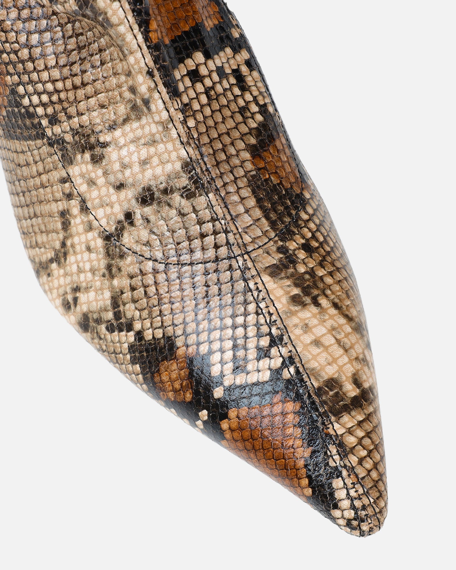 Jude beige snake effect low heel boots with gold heel | SIMMI London