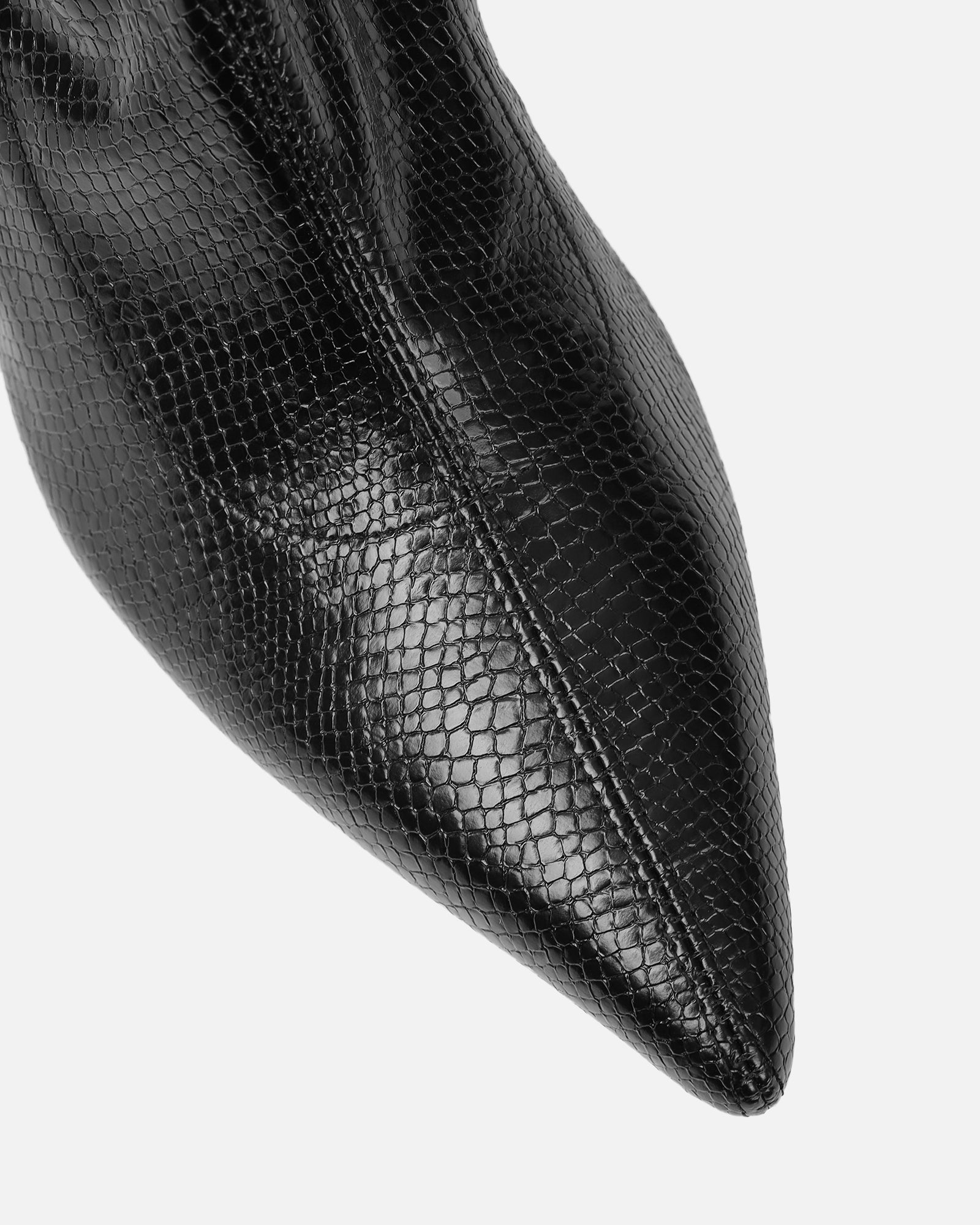 Jude black snake effect low heel boots with gold heel | SIMMI London