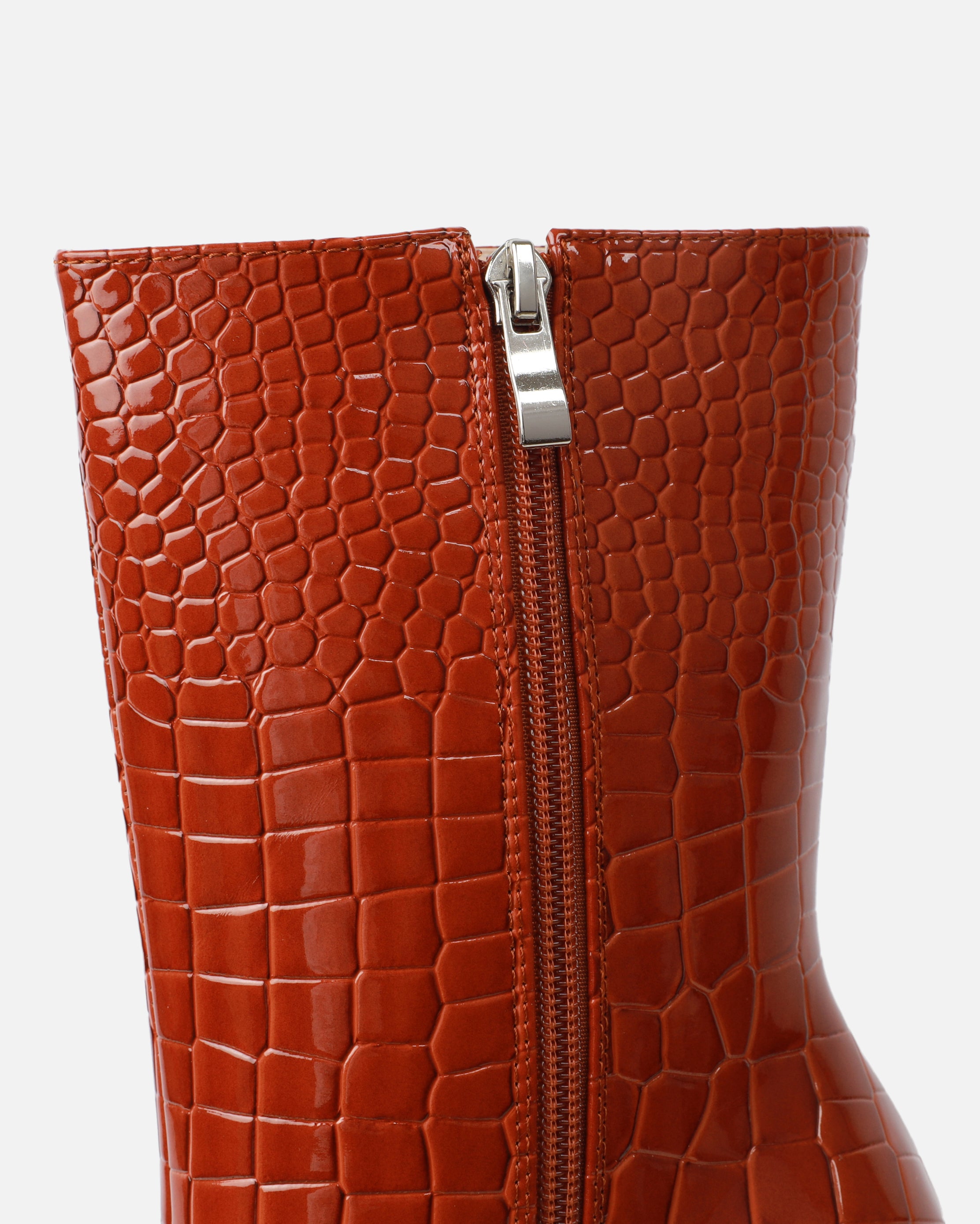 Martha Tan Faux Croc Double Platform Block Heel Ankle Boots | SIMMI London