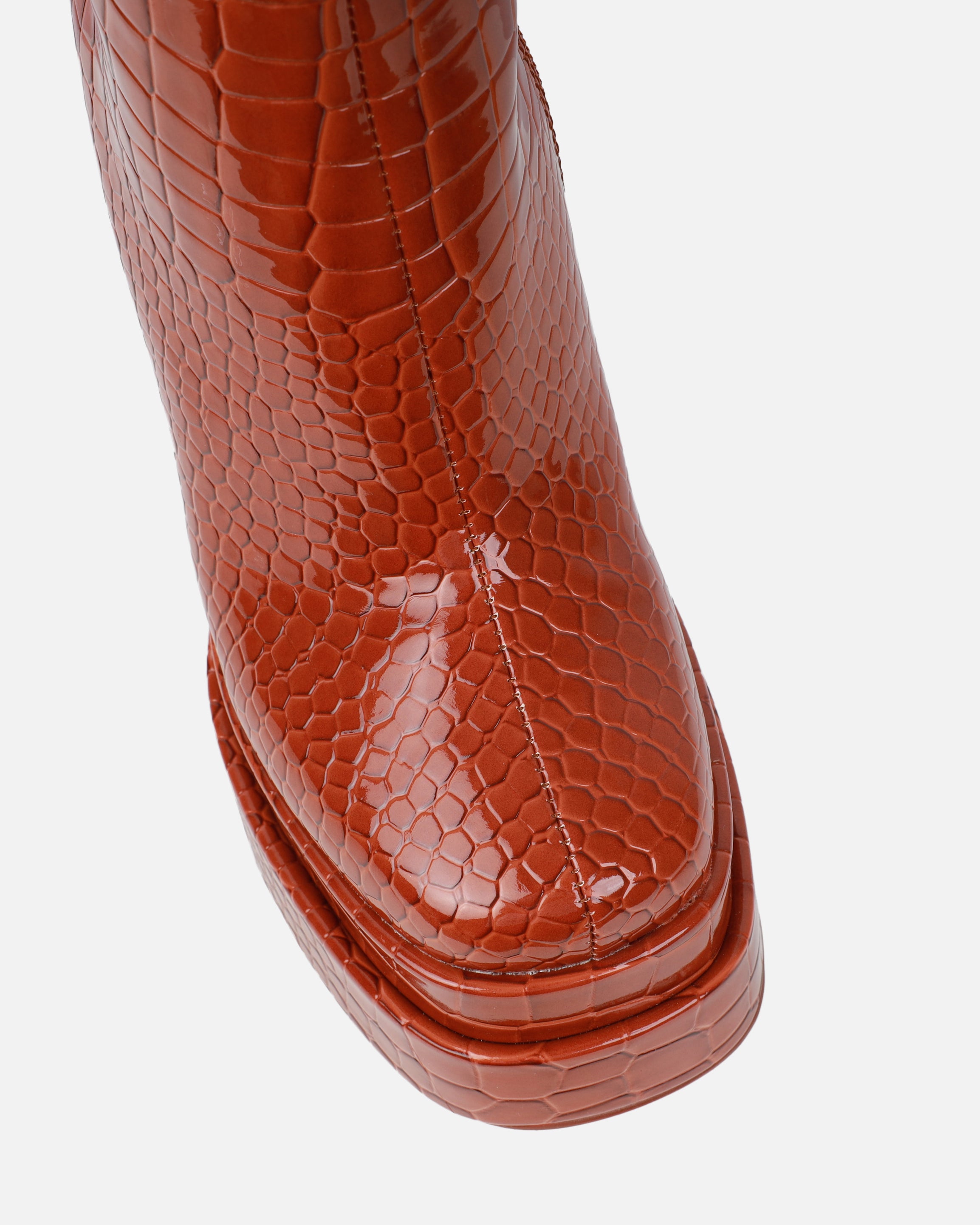 Martha Tan Faux Croc Double Platform Block Heel Ankle Boots | SIMMI London