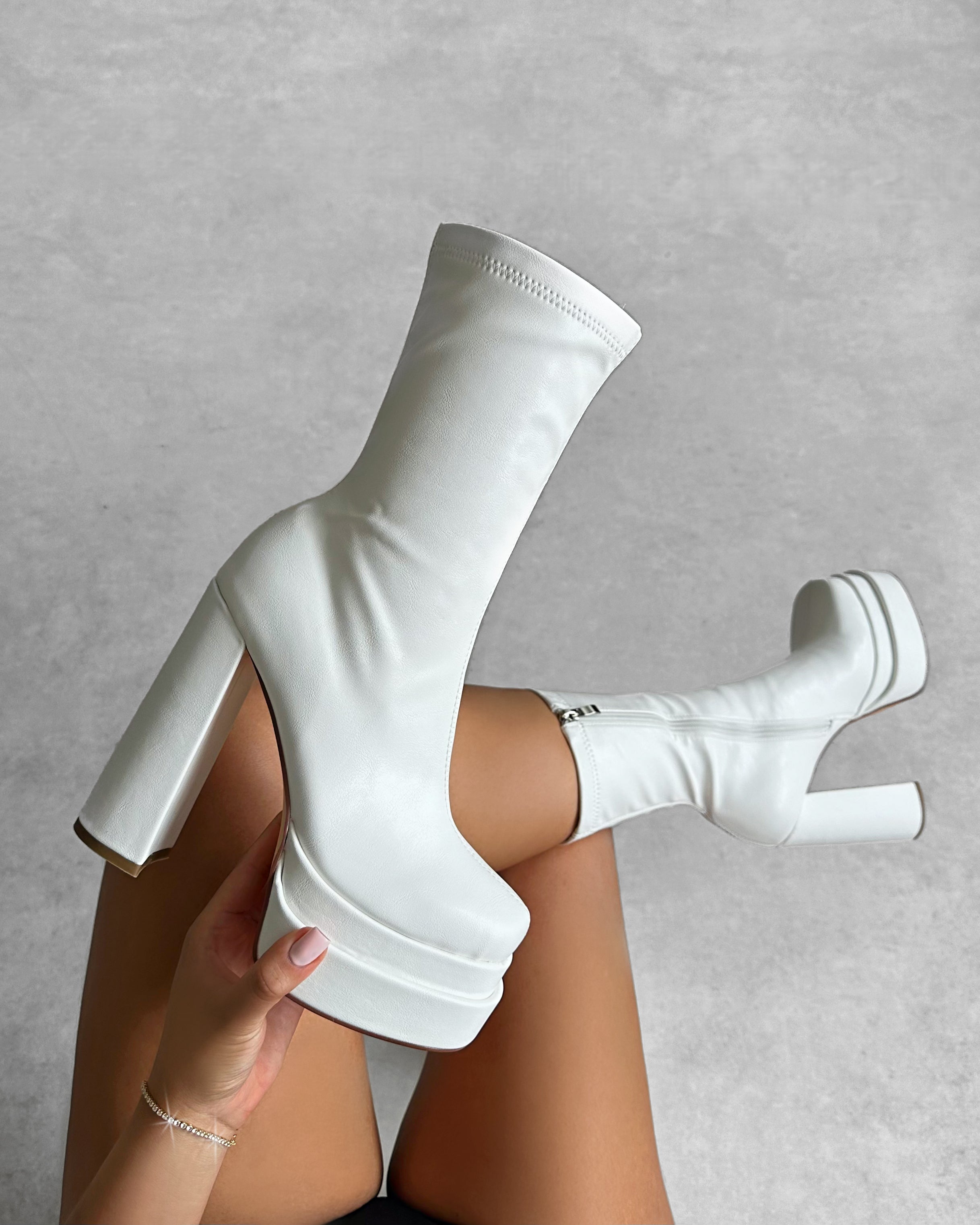 Martha White Double Platform Block Heel Ankle Boots | SIMMI London