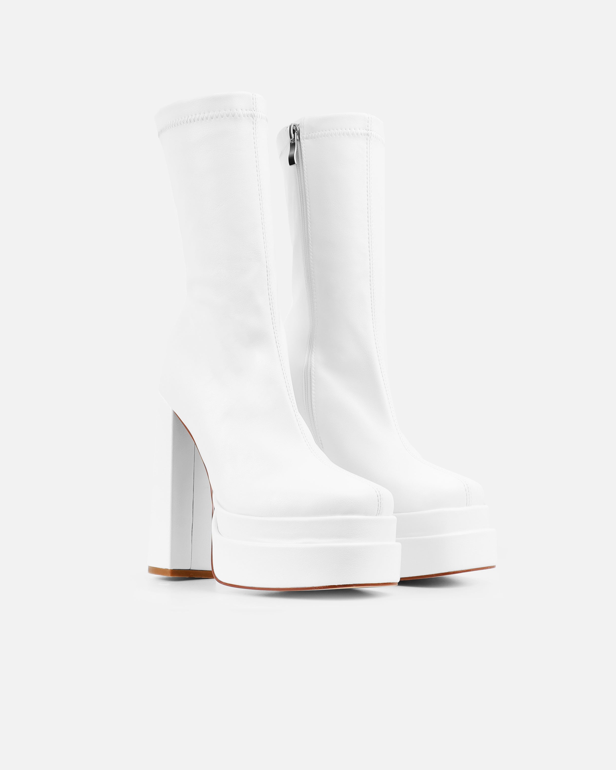 Martha White Double Platform Block Heel Ankle Boots | SIMMI London