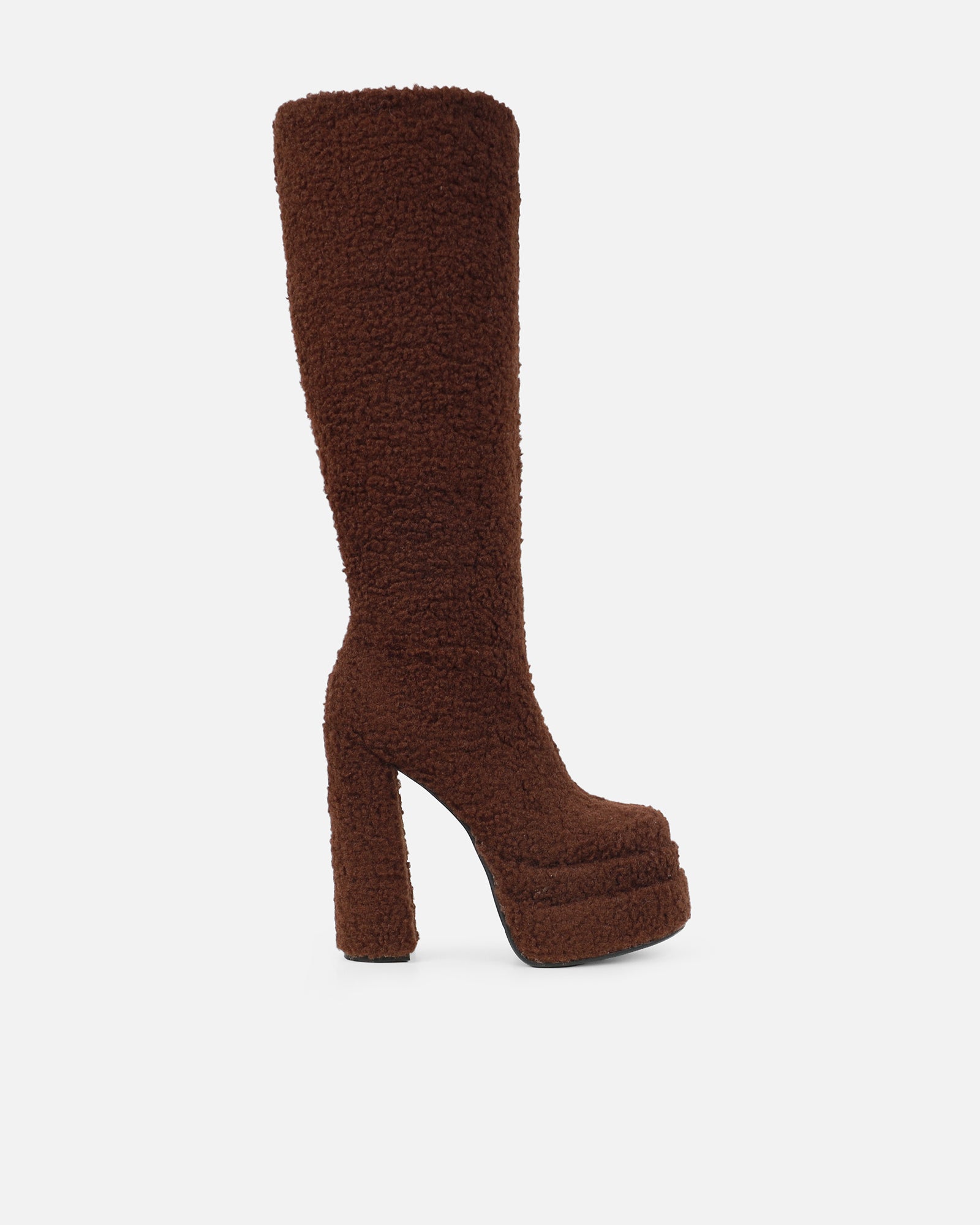 Cayman Brown Teddy Faux Fur Platform Boots | SIMMI London
