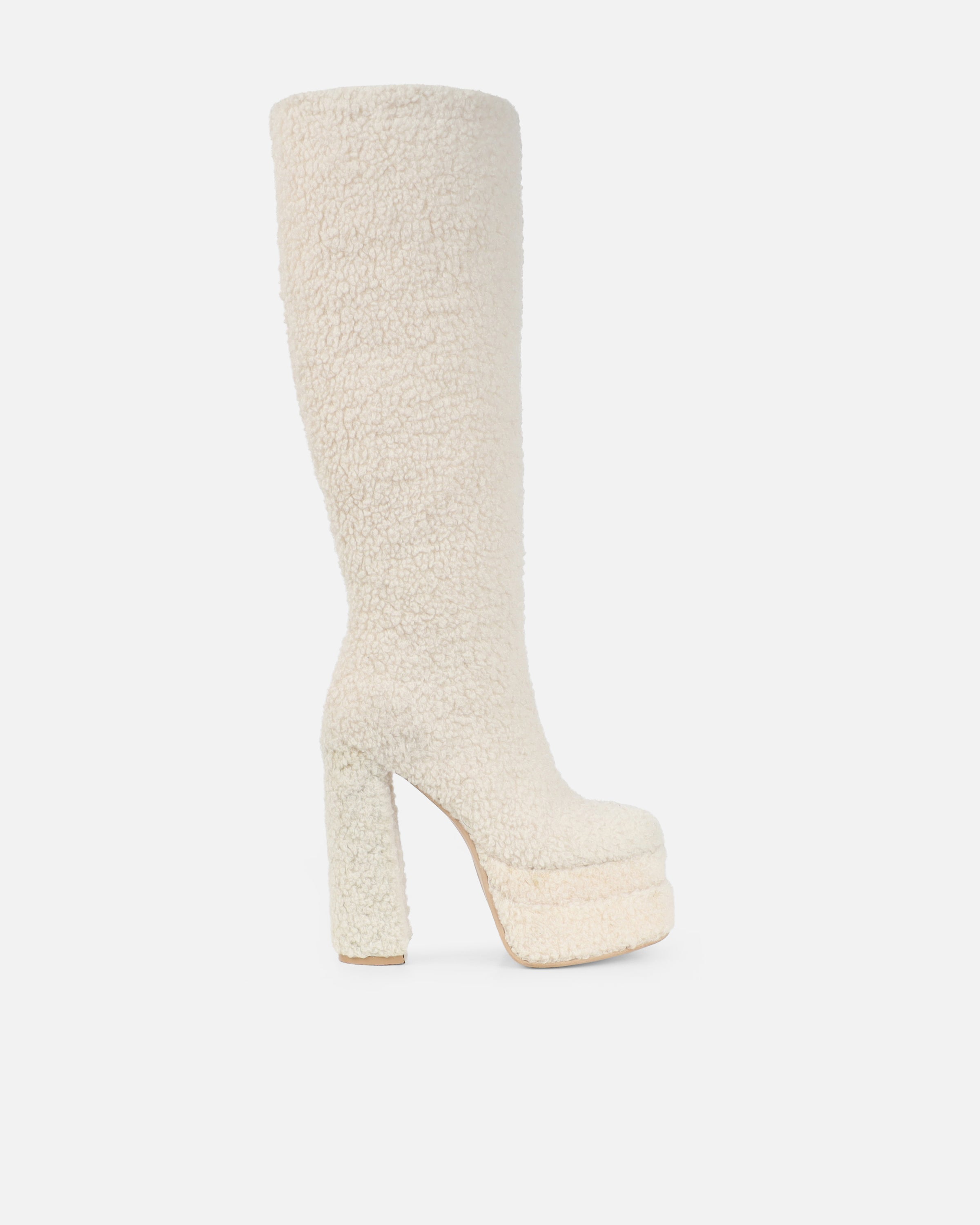 Cayman Cream Teddy Faux Fur Platform Boots | SIMMI London