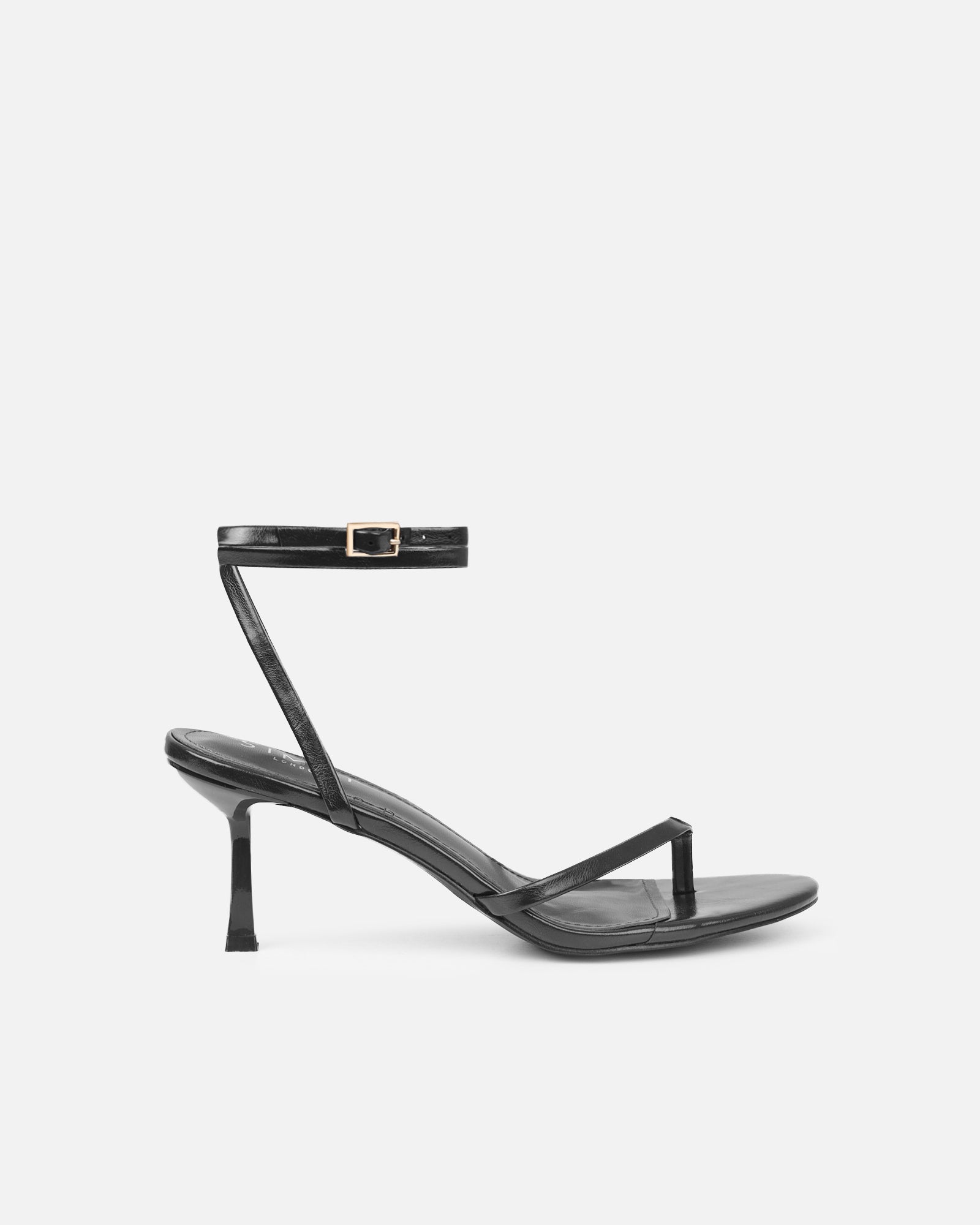 Deanna Black Shiny Toe Thong Low Heeled Sandals | SIMMI London