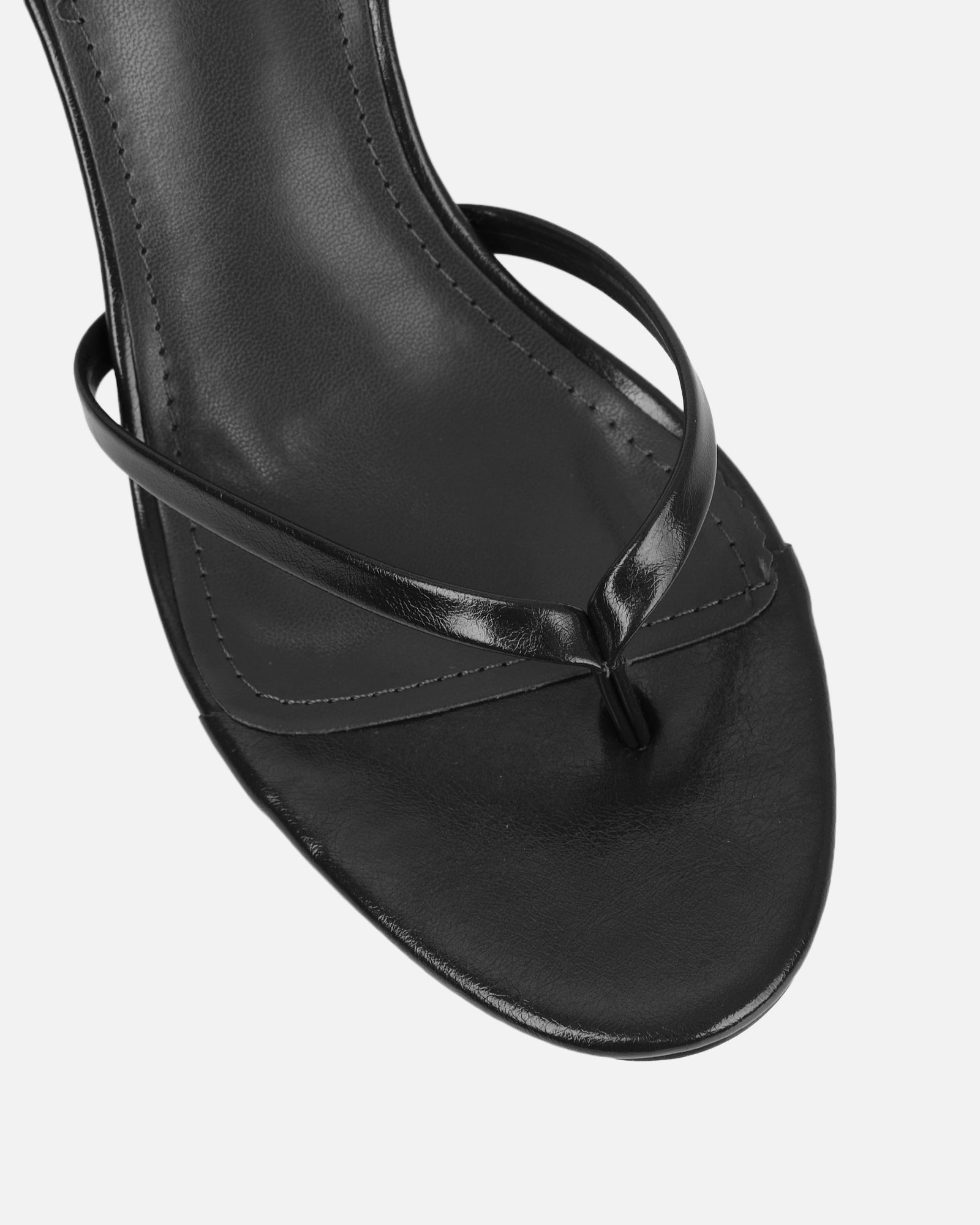 Deanna Black Shiny Toe Thong Low Heeled Sandals | SIMMI London