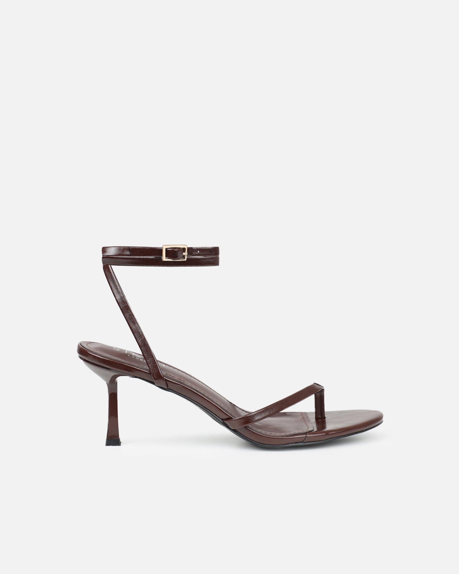 Deanna Chocolate Brown Shiny Toe Thong Low Heeled Sandals | SIMMI London