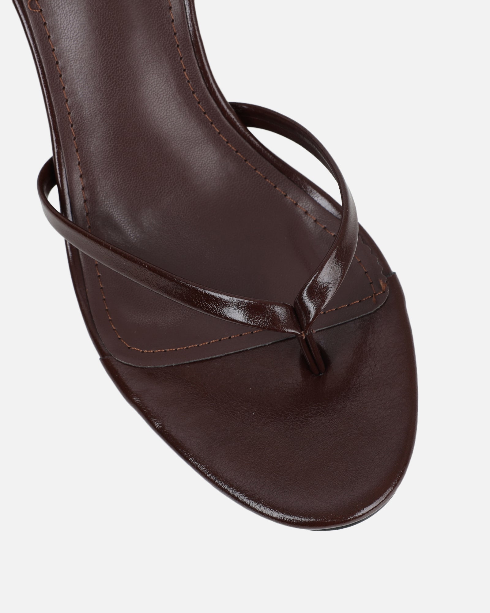 Deanna Chocolate Brown Shiny Toe Thong Low Heeled Sandals | SIMMI London