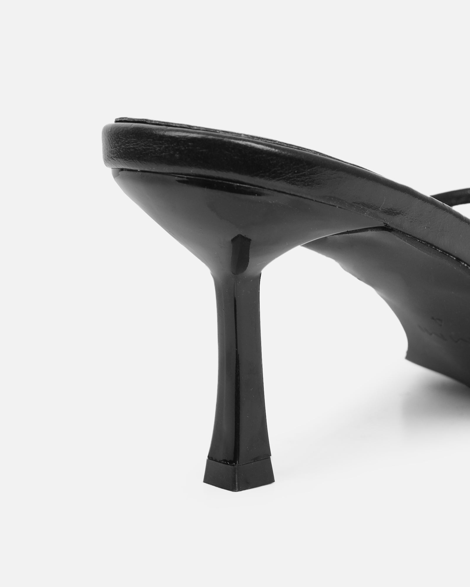 Mines Black Shine Mid Heel Mules | SIMMI London