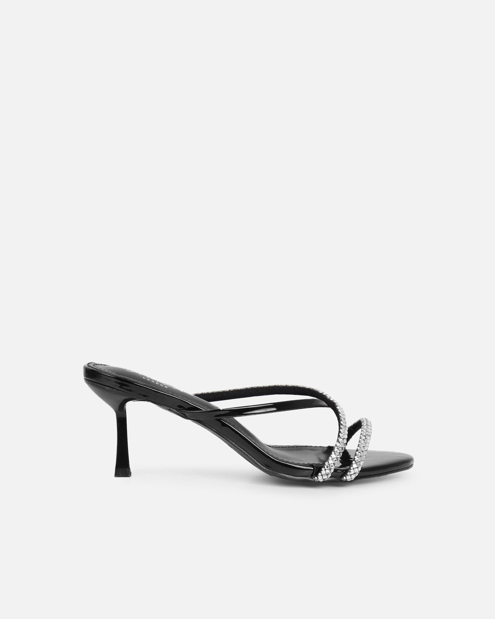 Mefele Black Patent Mid Heel Mules | SIMMI London