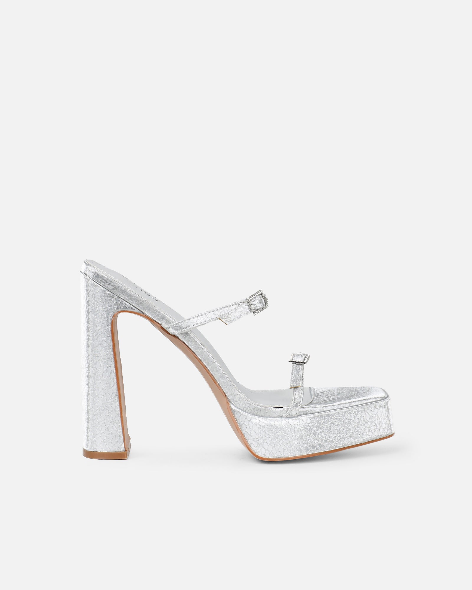 Maura silver metallic snake effect platform sandals | SIMMI London