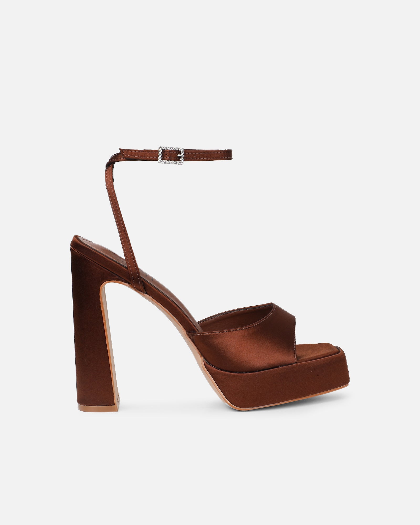 Kamiko Chocolate Brown Satin Platform Sandals | SIMMI London