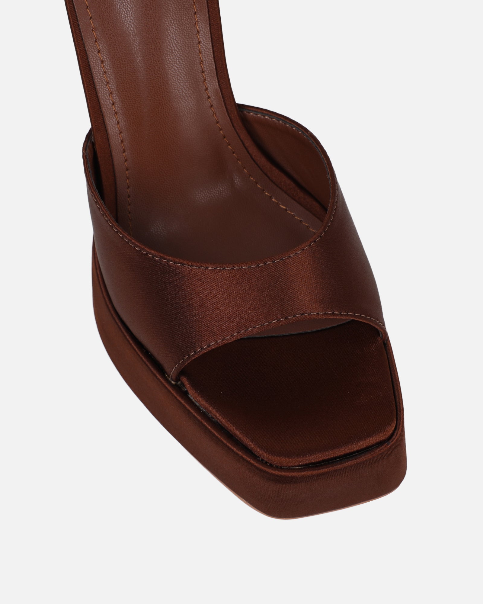 Kamiko Chocolate Brown Satin Platform Sandals | SIMMI London