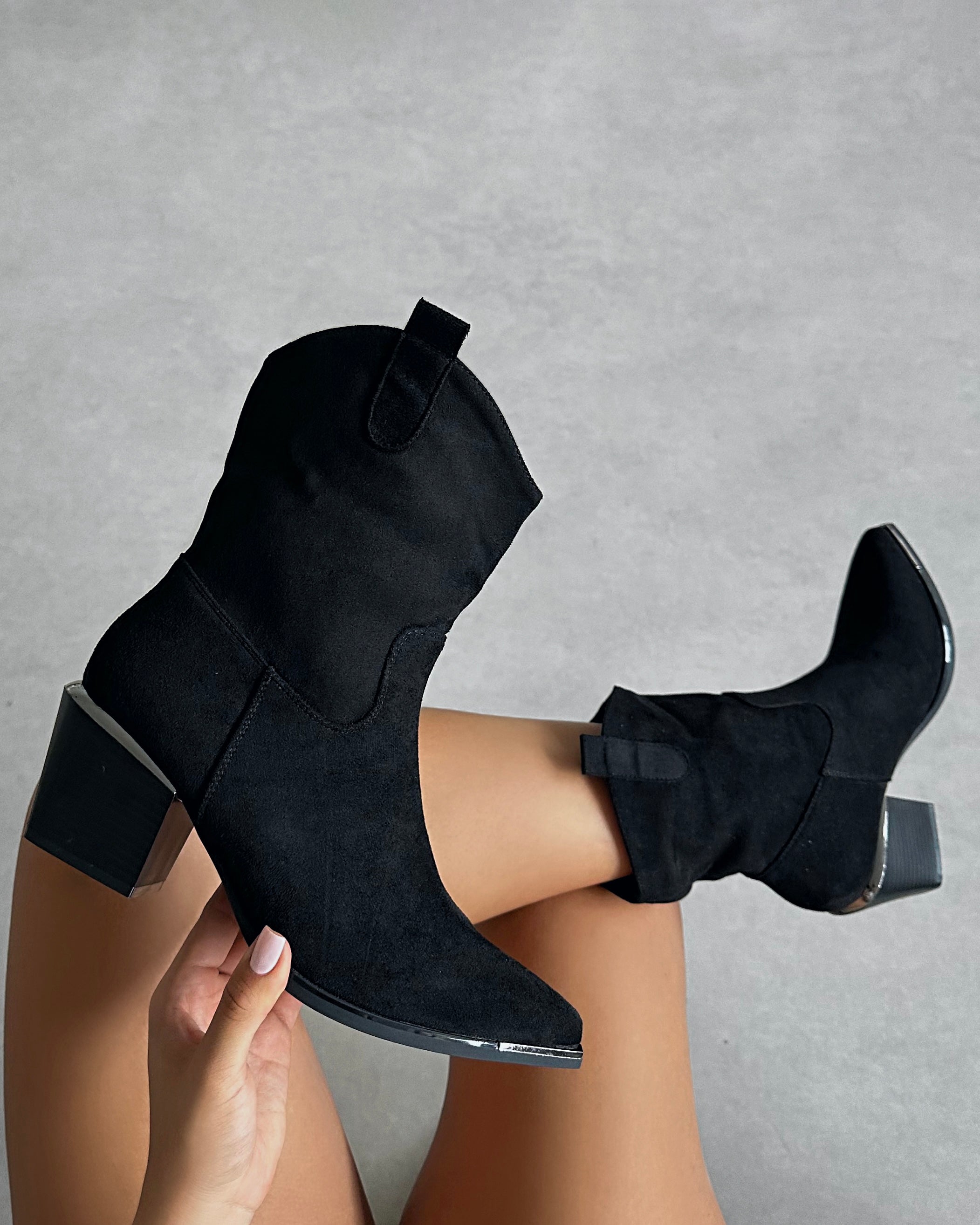Maurice Black Faux Suede Calf Western Boots | SIMMI London