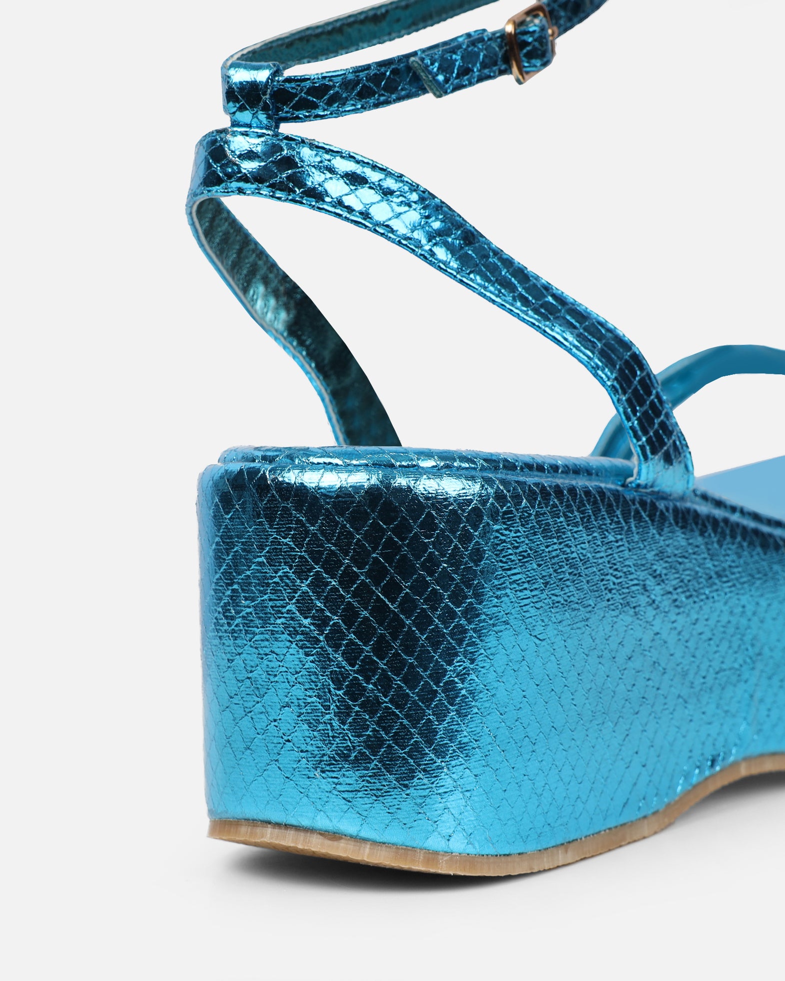 Mazey Blue Snake Effect Flatform Sandals | SIMMI London