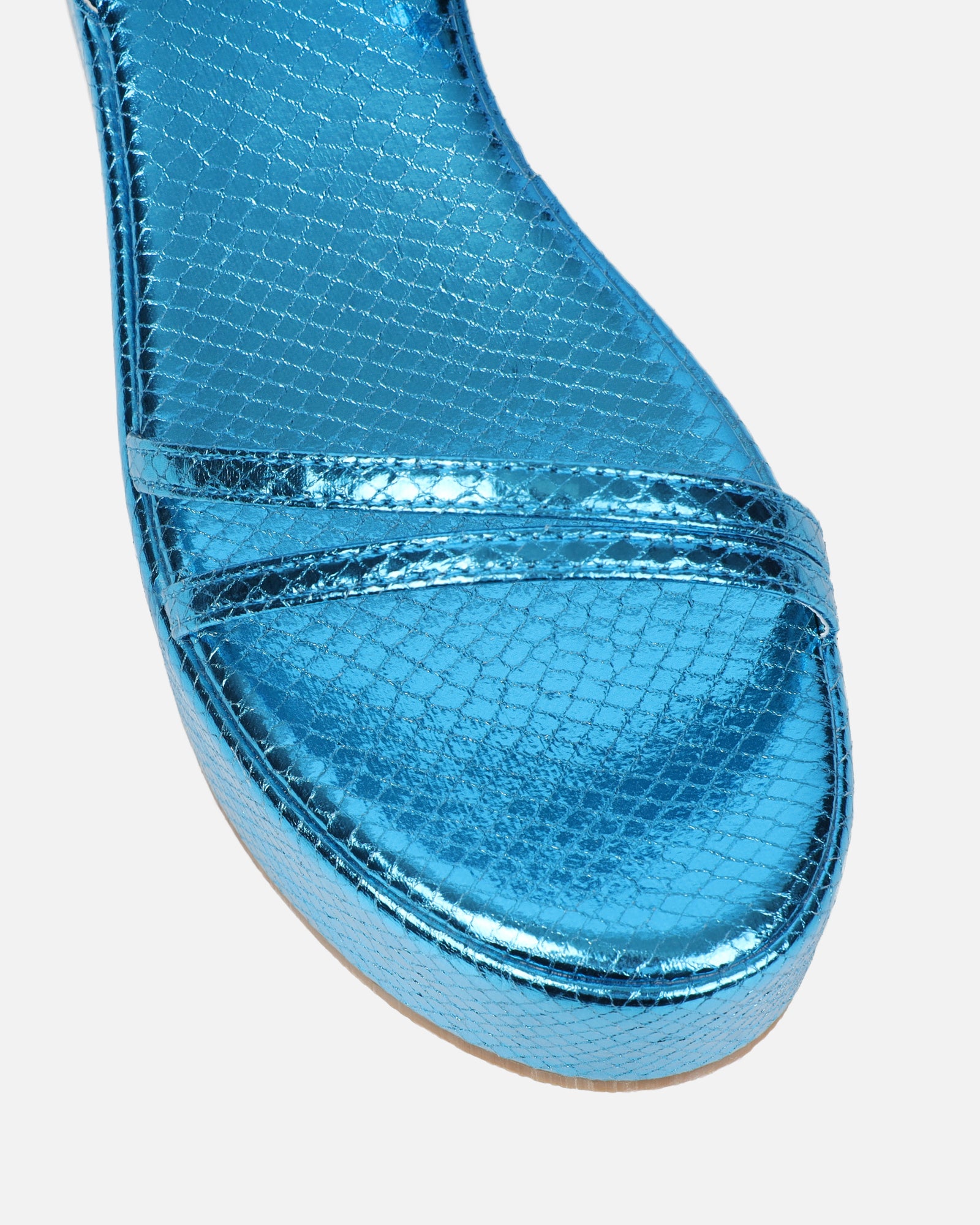 Mazey Blue Snake Effect Flatform Sandals | SIMMI London