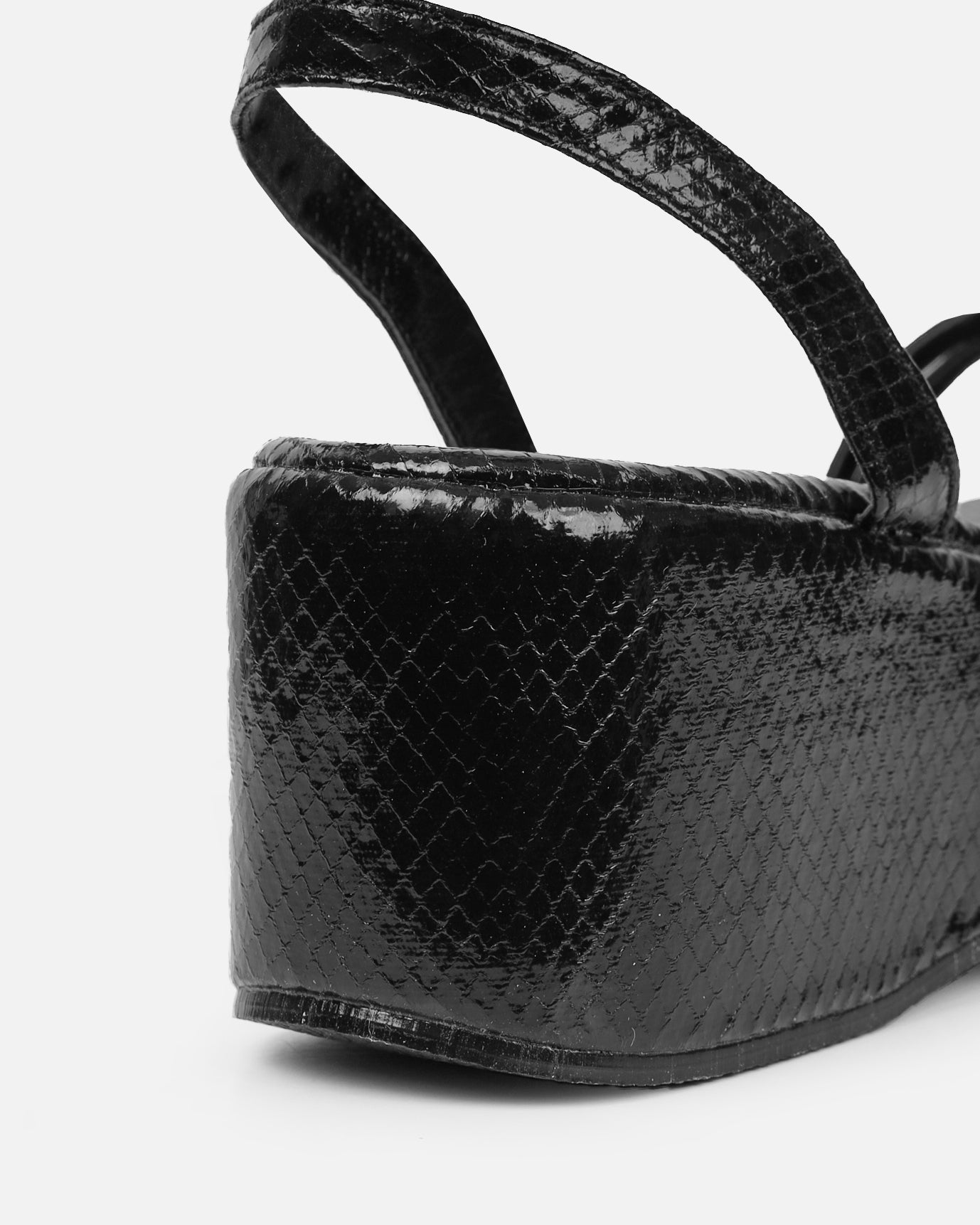 Mazey Black Snake Effect Flatform Sandals | SIMMI London